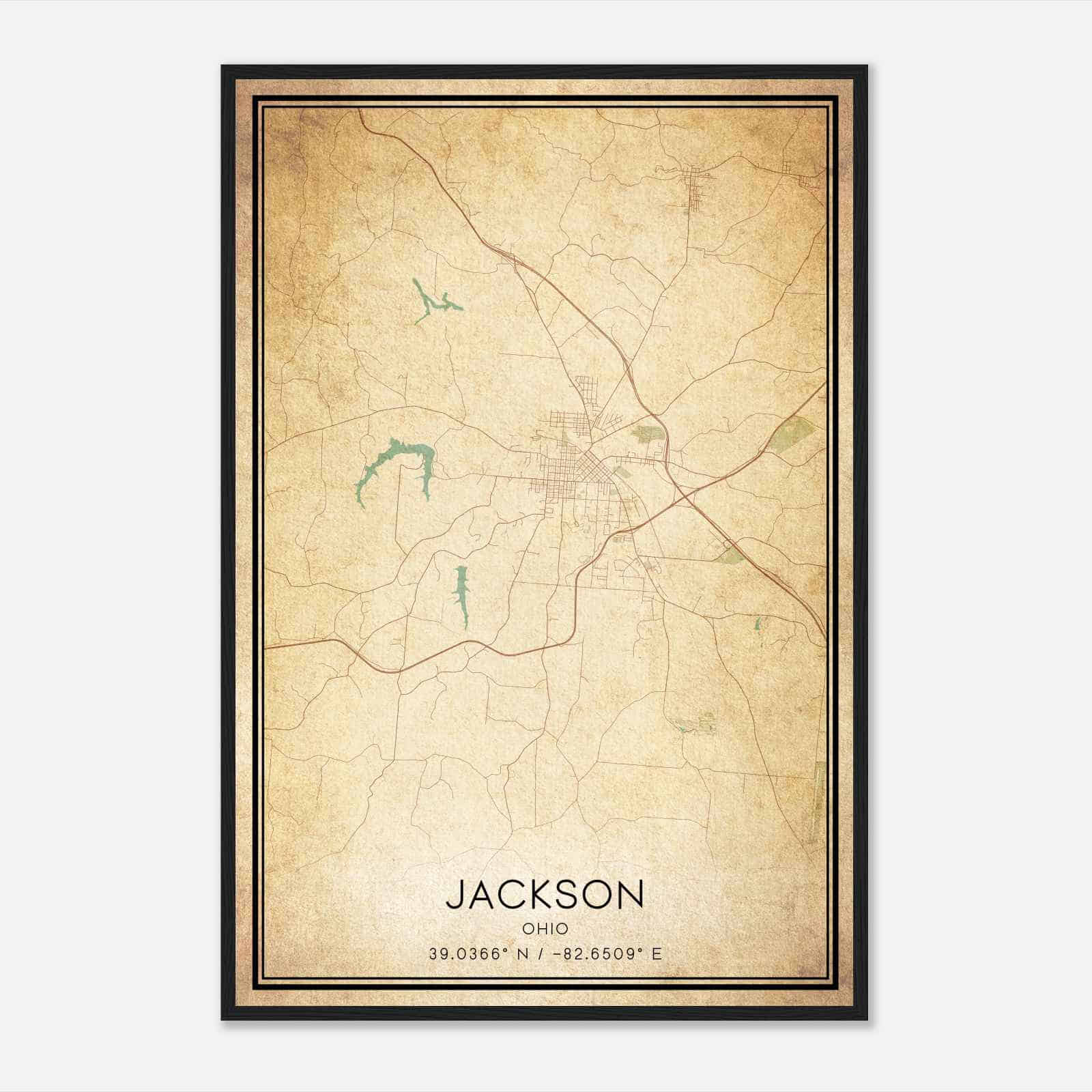 Vintage Jackson Ohio Map Poster, Modern Home Decor Wall Art Print