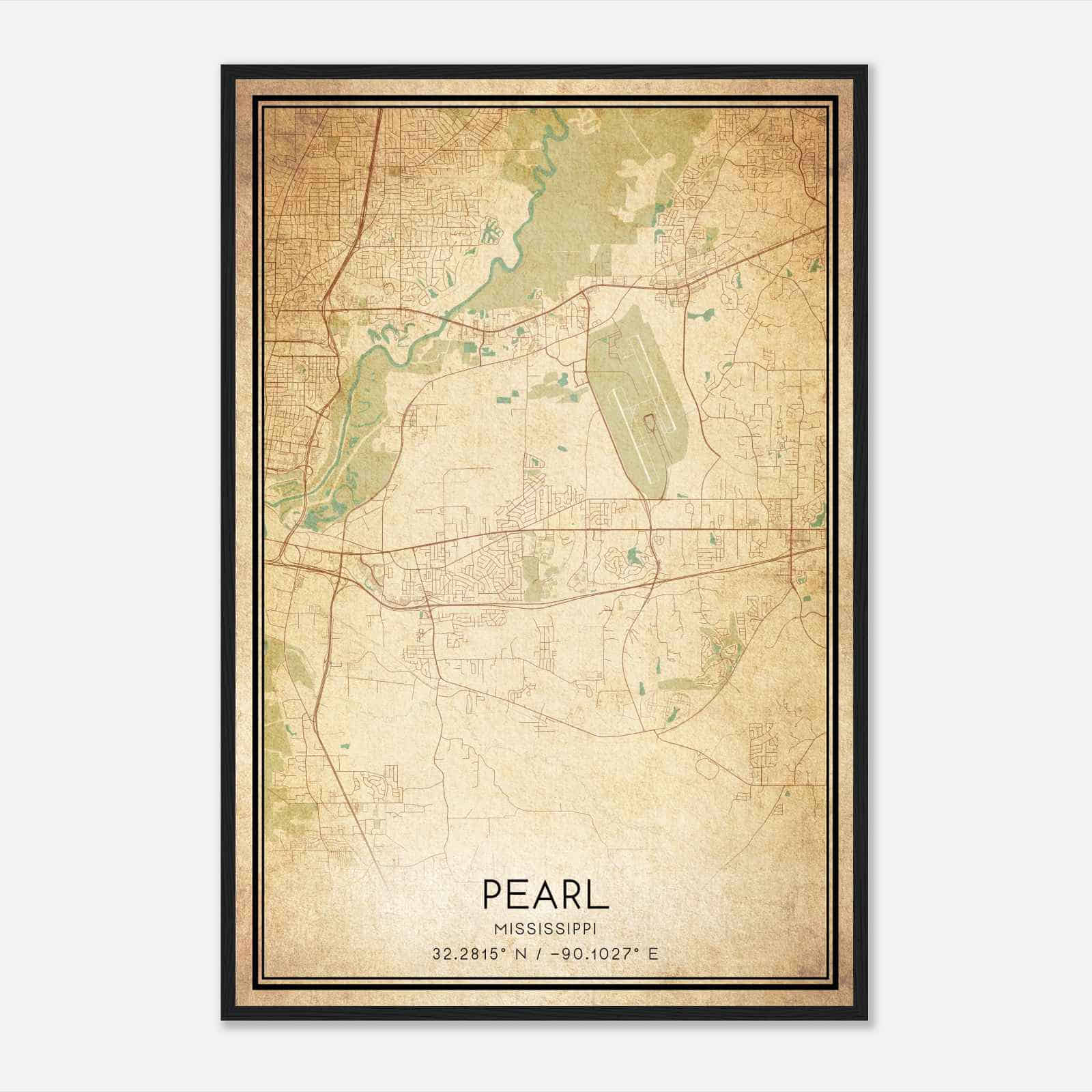 Vintage Pearl Mississippi Map Poster, Modern Home Decor Wall Art Print
