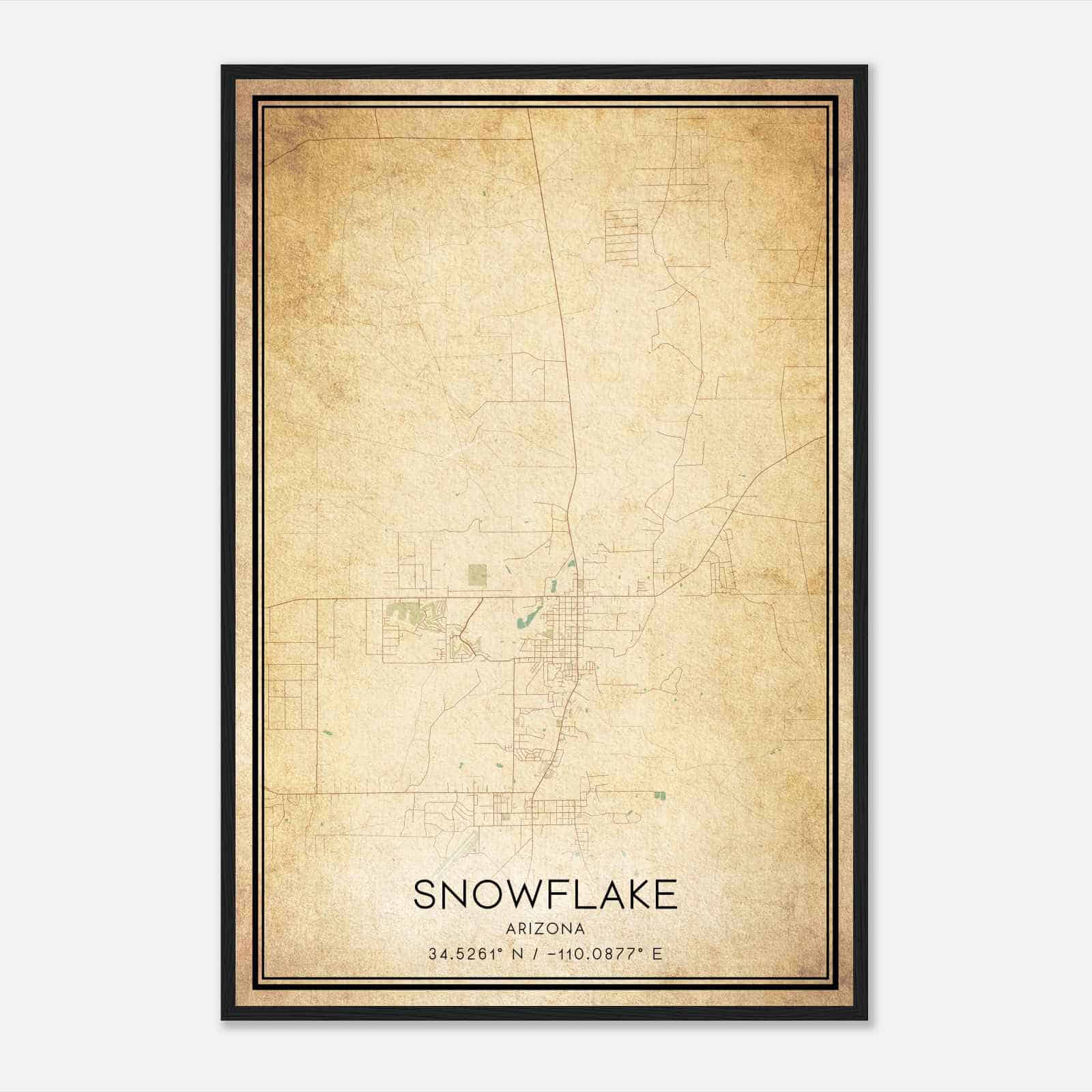 Vintage Snowflake Arizona Map Poster, Modern Home Decor Wall Art Print
