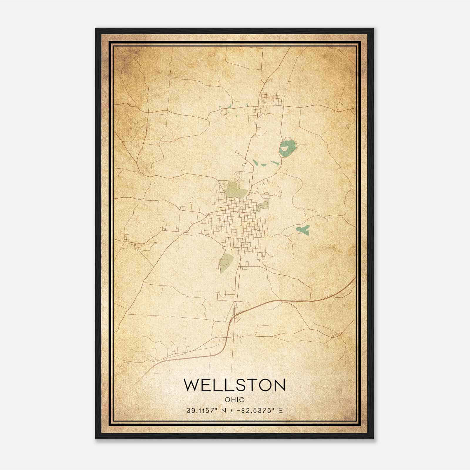 Vintage Wellston Ohio Map Poster, Modern Home Decor Wall Art Print