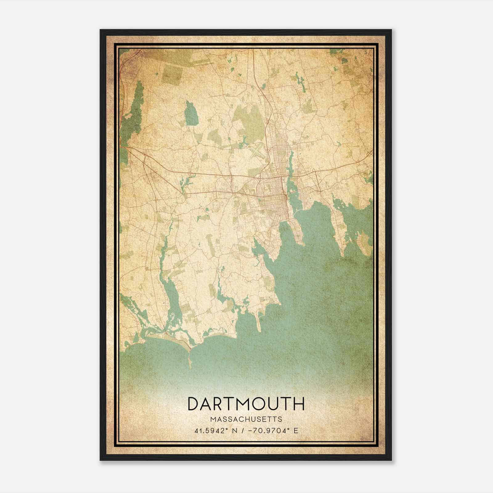 Vintage Dartmouth Massachusetts Map Poster, Modern Home Decor Wall Art Print