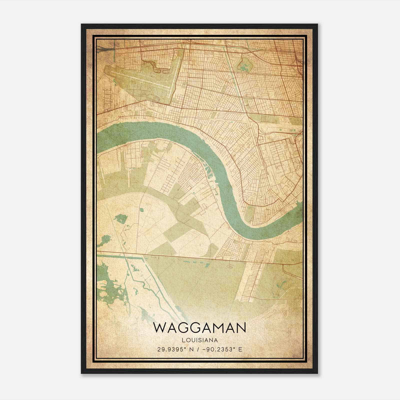 Vintage Waggaman Louisiana Map Poster, Modern Home Decor Wall Art Print