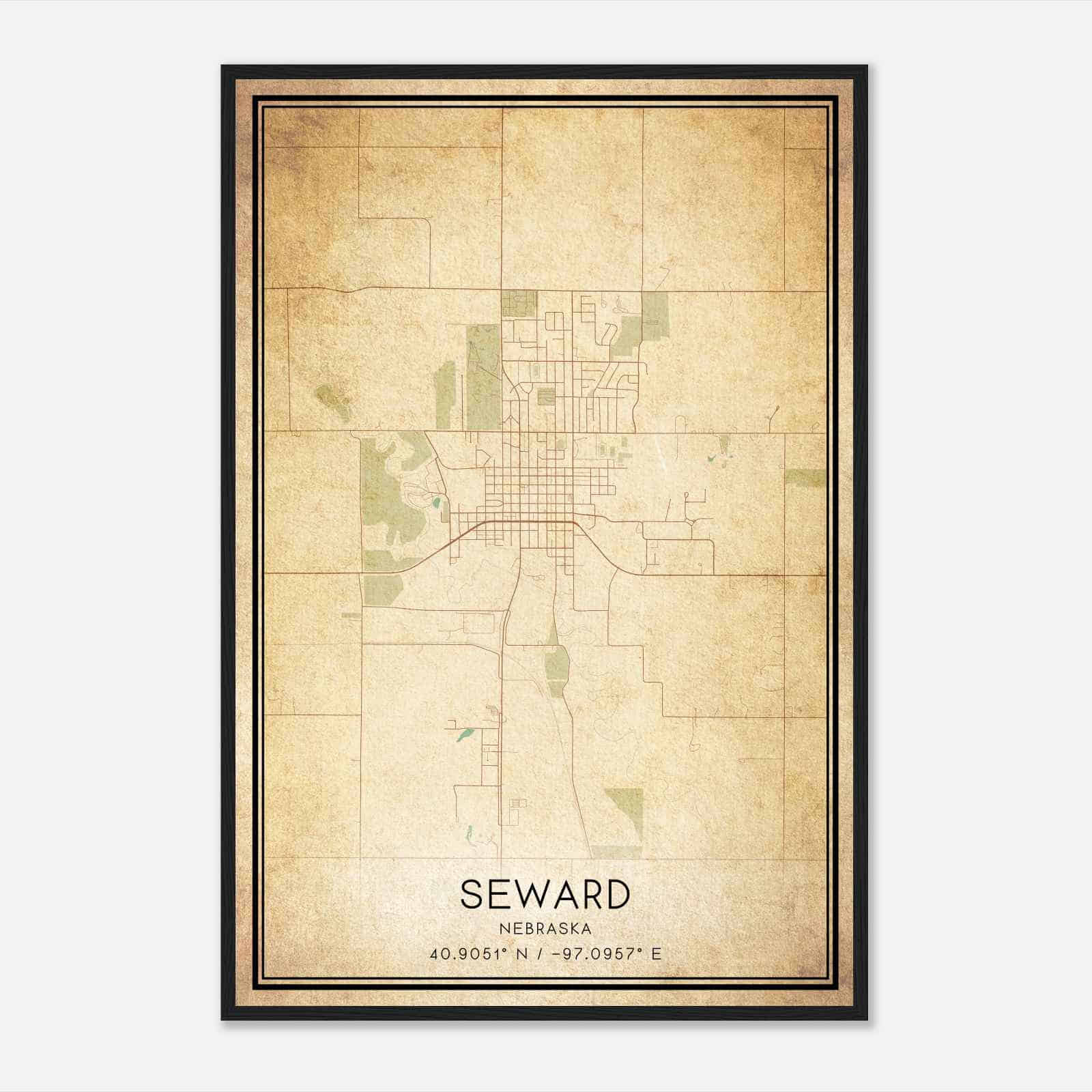 Vintage Seward Nebraska Map Poster, Modern Home Decor Wall Art Print