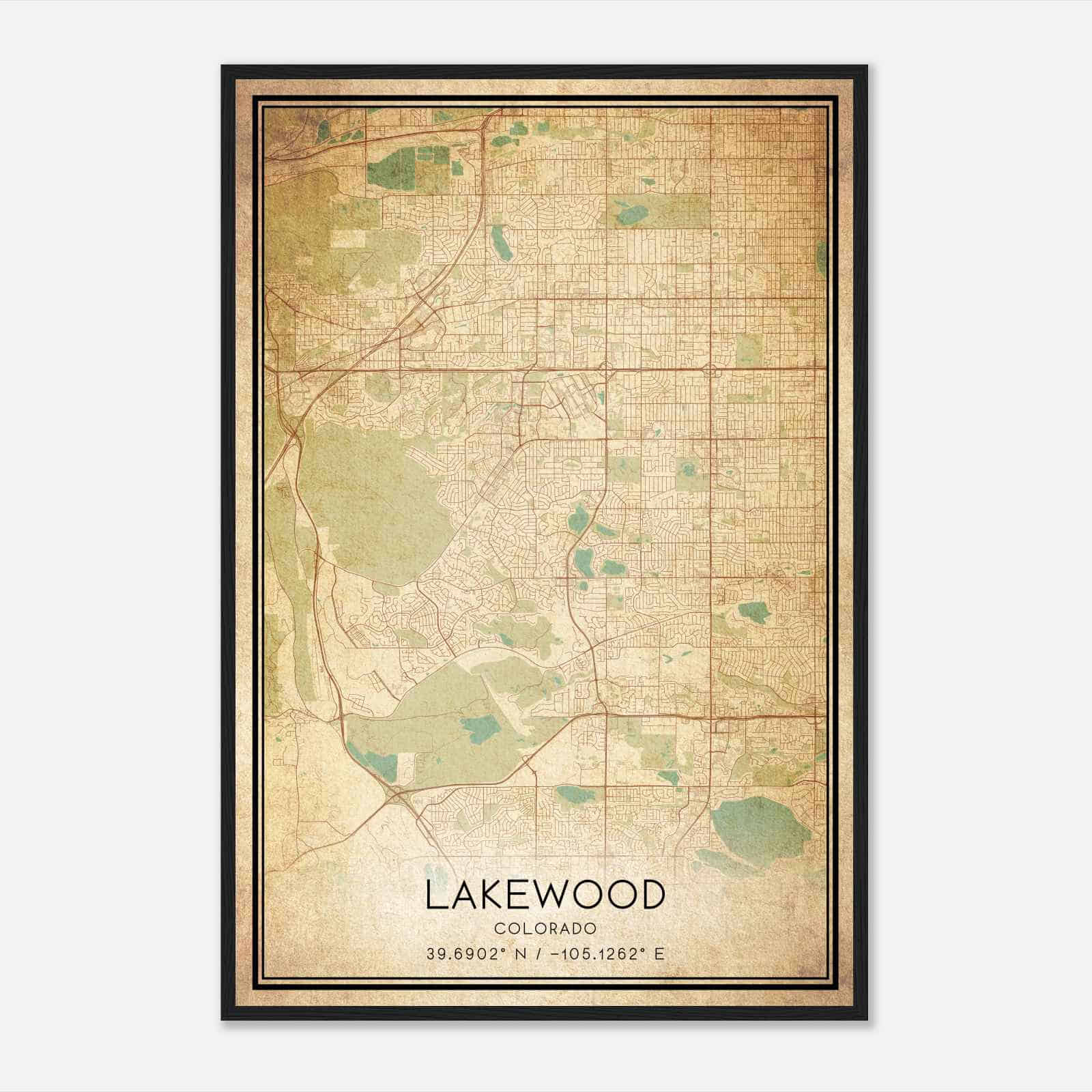 Vintage Lakewood Colorado Map Poster, Modern Home Decor Wall Art Print