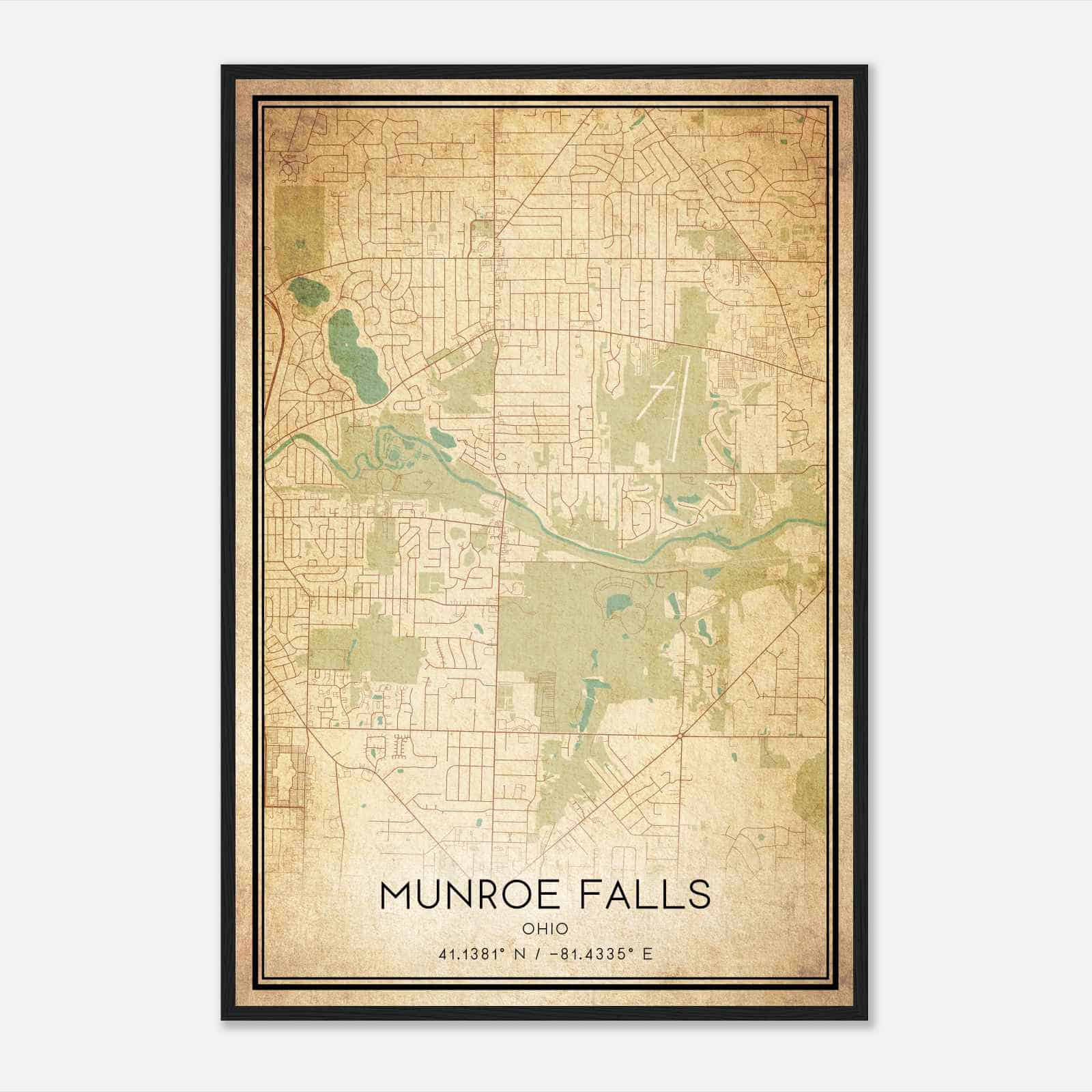 Vintage Munroe Falls Ohio Map Poster, Modern Home Decor Wall Art Print