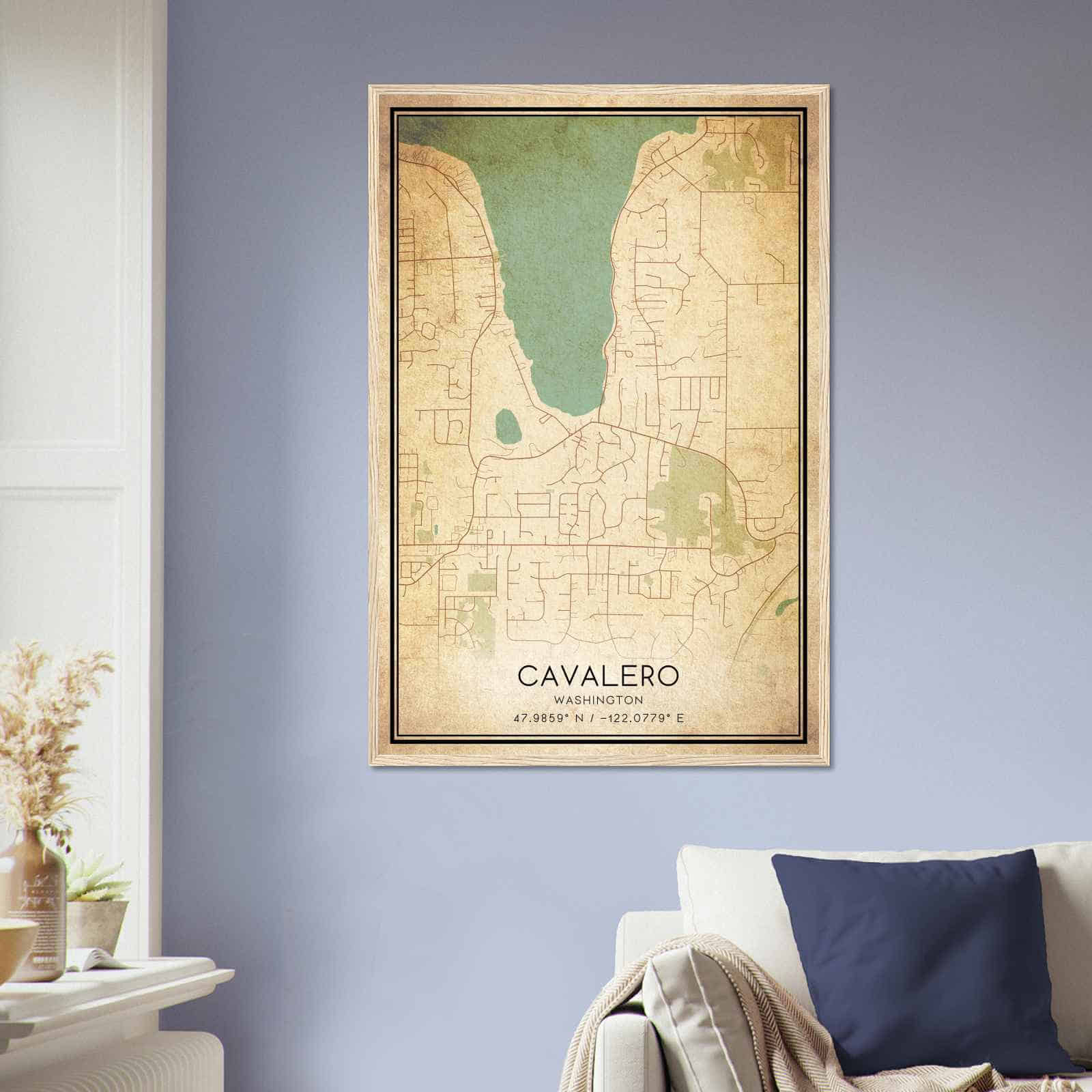 Vintage Cavalero Washington Map Poster, Modern Home Decor Wall Art