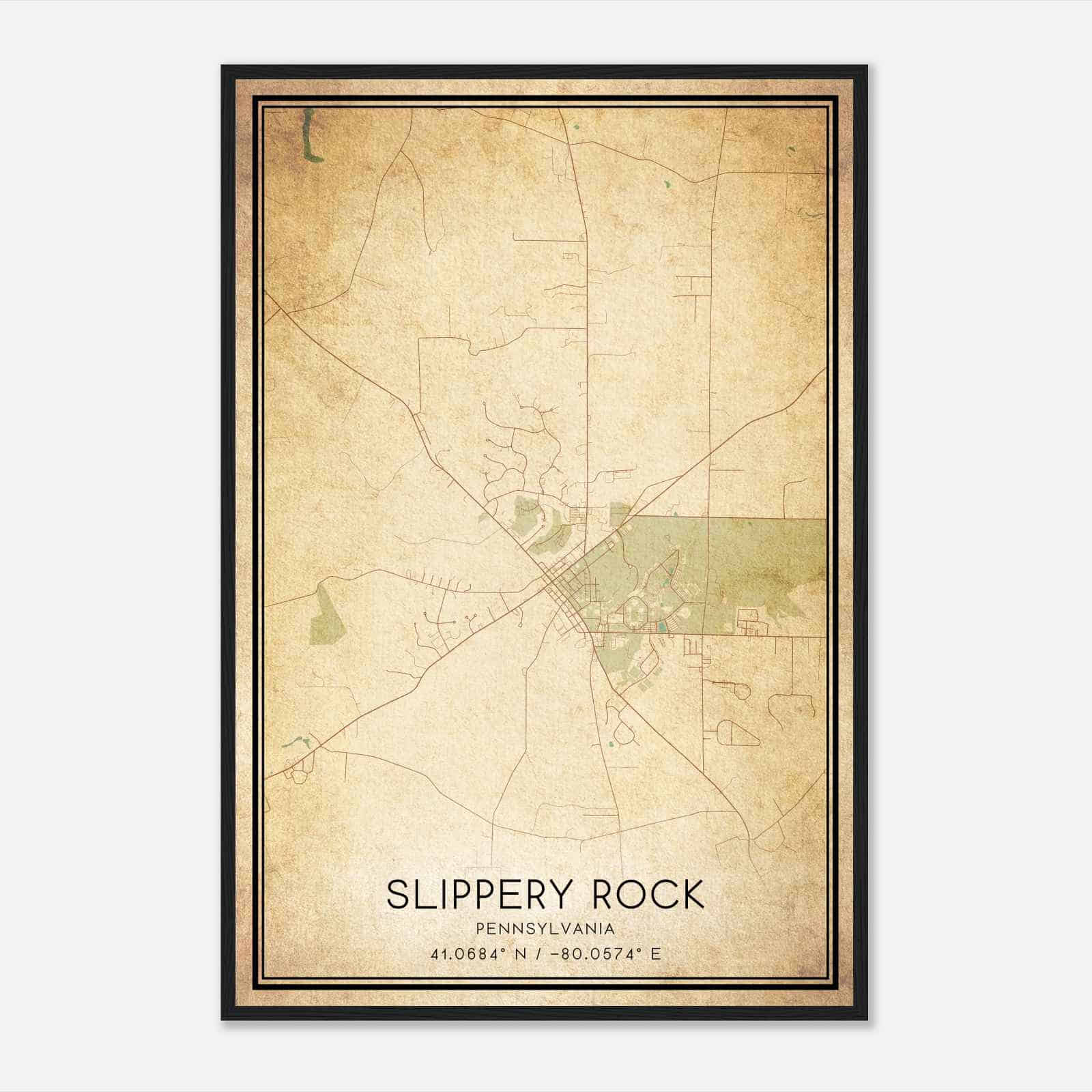 Vintage Slippery Rock Pennsylvania Map Poster, Modern Home Decor Wall Art Print