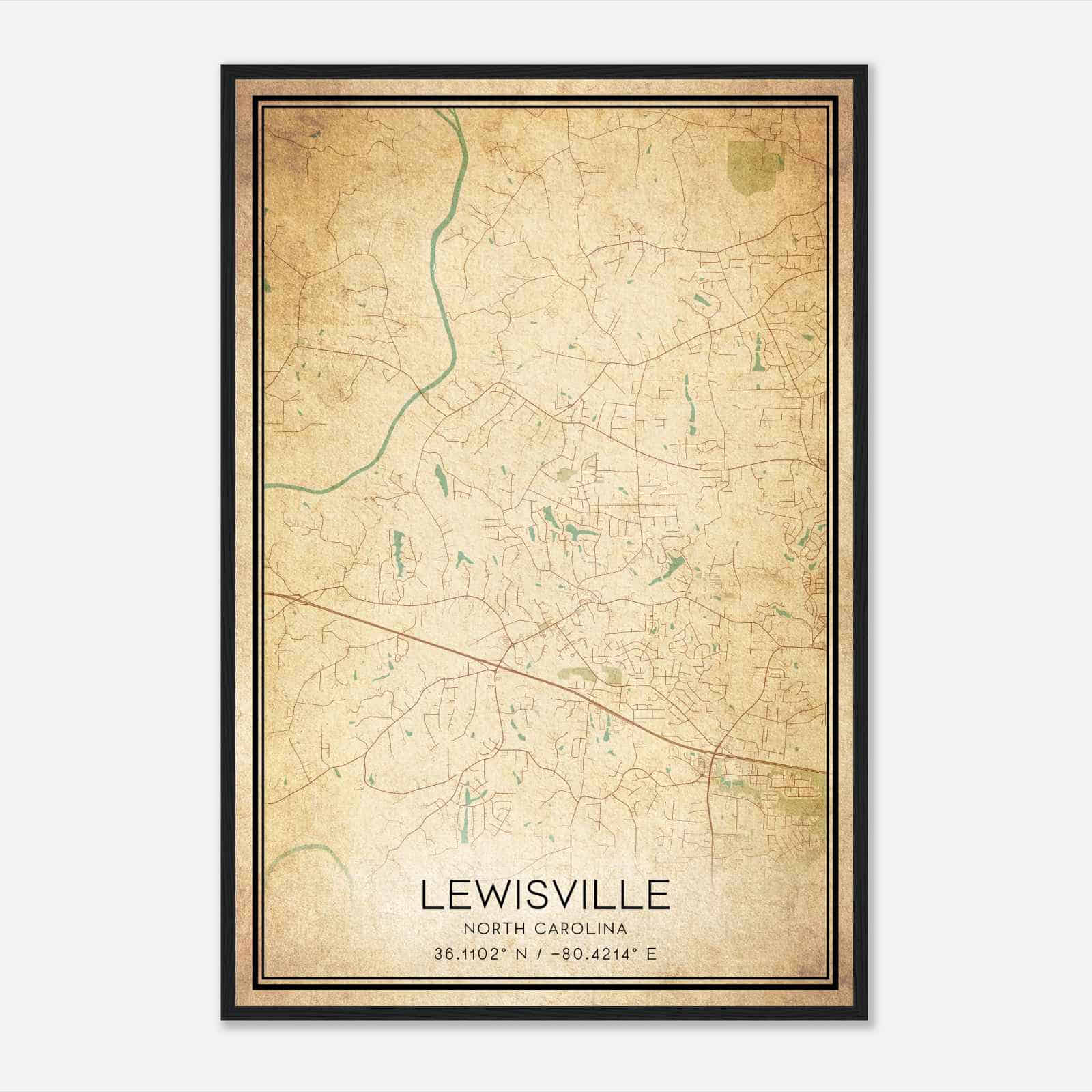 Vintage Lewisville North Carolina Map Poster, Modern Home Decor Wall Art Print