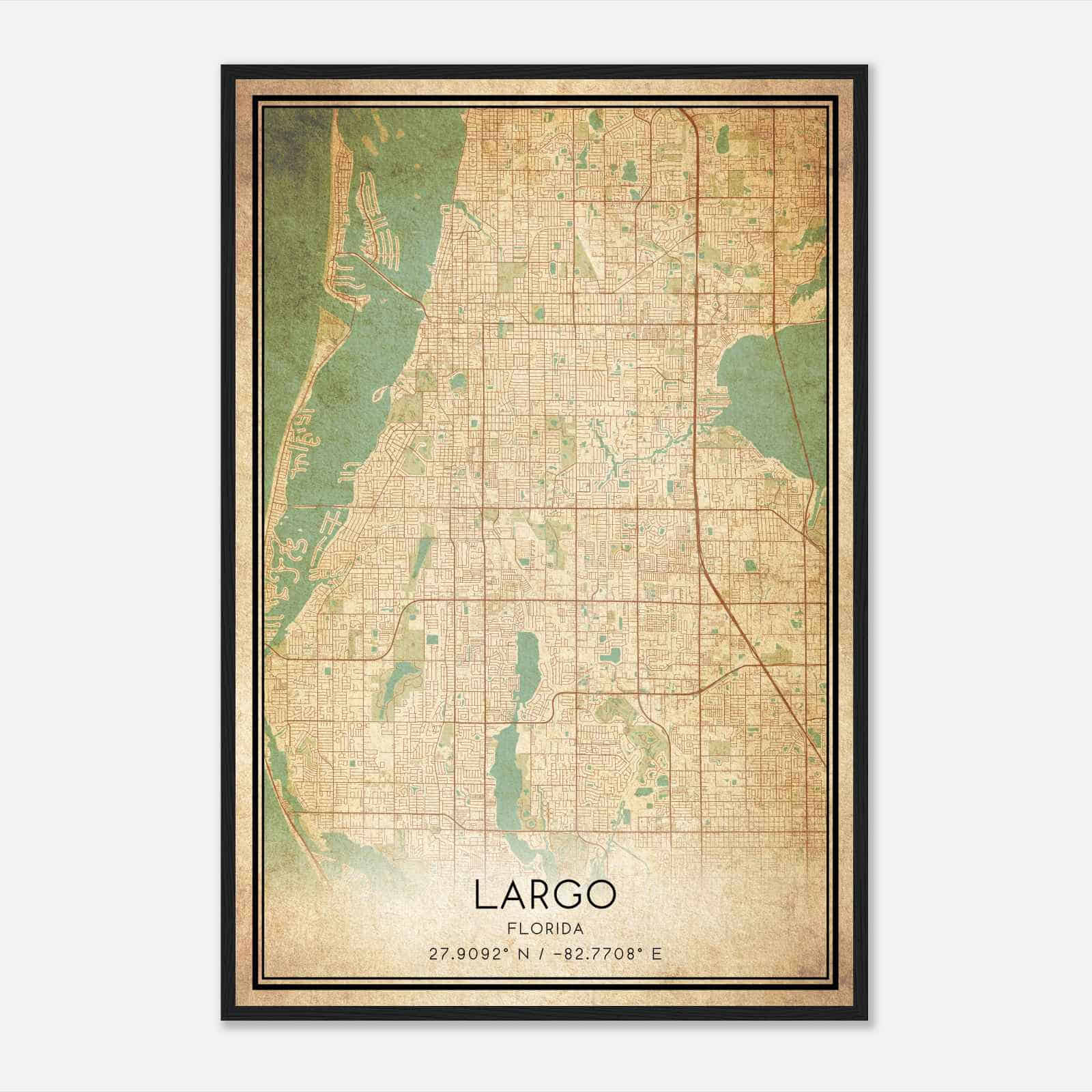 Vintage Largo Florida Map Poster, Modern Home Decor Wall Art Print