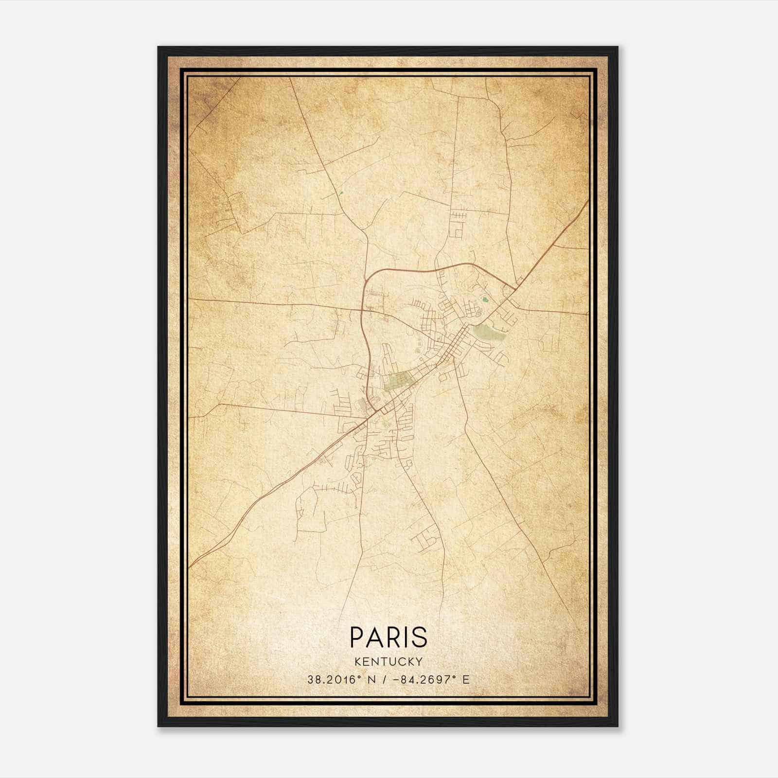 Vintage Paris Kentucky Map Poster, Modern Home Decor Wall Art Print