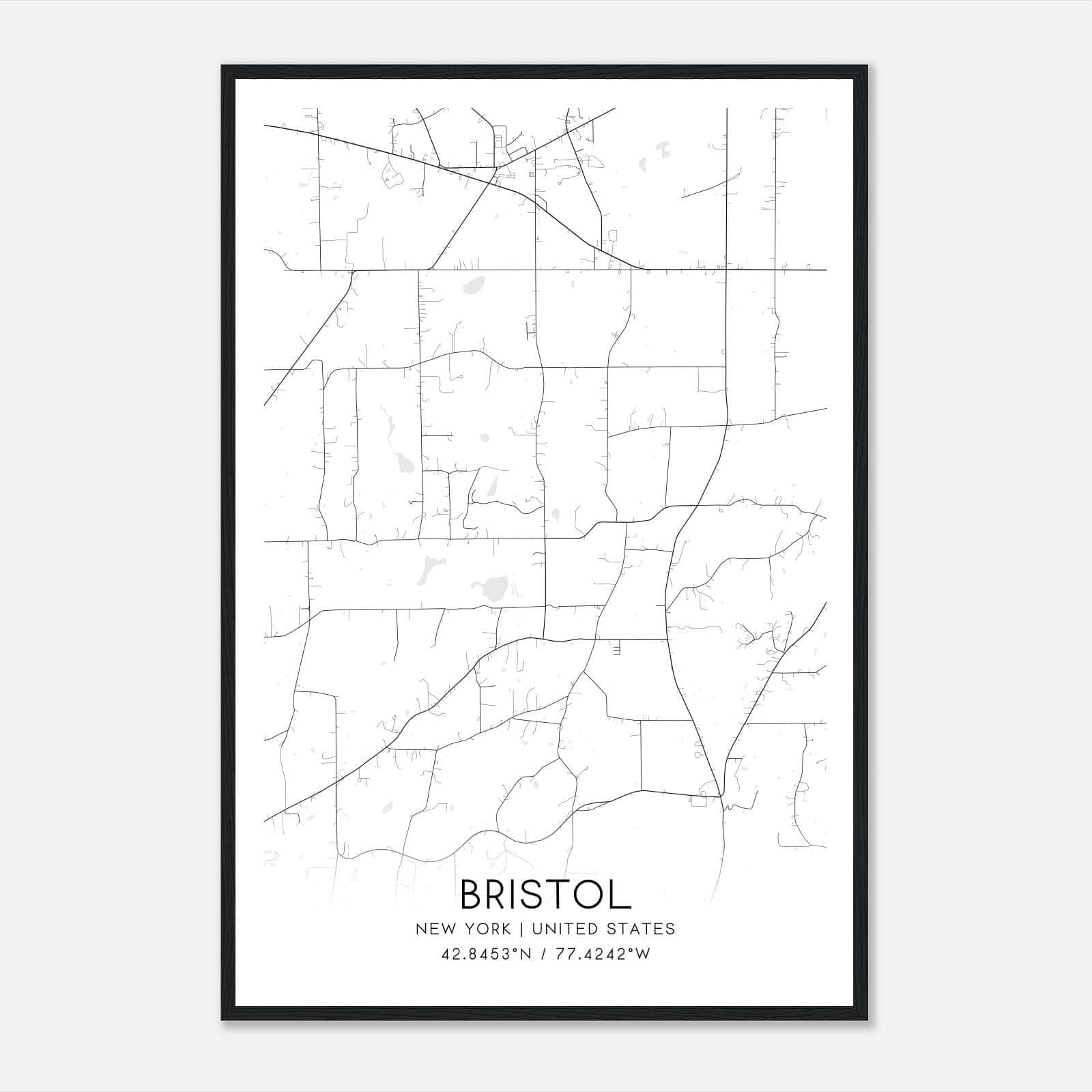 Bristol New York Map Poster, Modern Home Decor Wall Art Print Bristol New York Map Poster, Modern Home Decor Wall Art Print