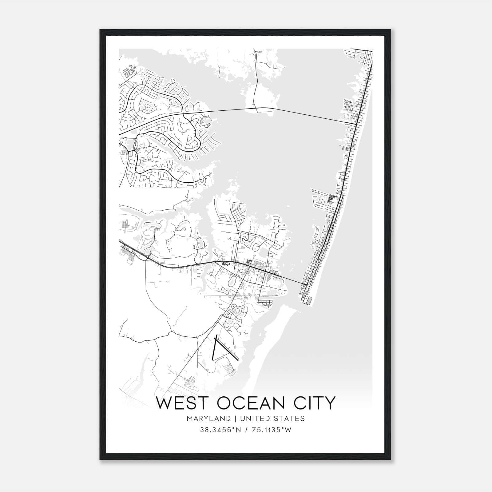West Ocean City Maryland Map Poster, Modern Home Decor Wall Art Print West Ocean City Maryland Map Poster, Modern Home Decor Wall Art Print