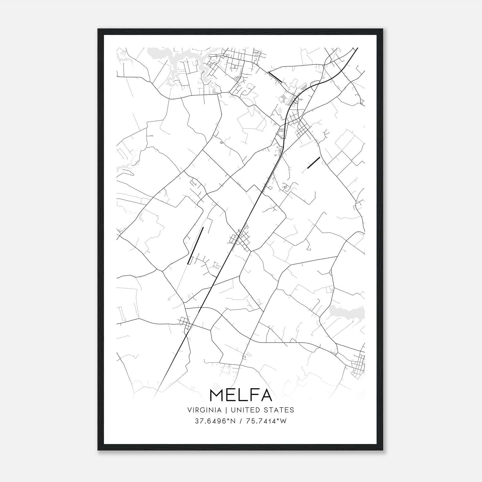 Melfa Virginia Map Poster, Modern Home Decor Wall Art Print Melfa Virginia Map Poster, Modern Home Decor Wall Art Print