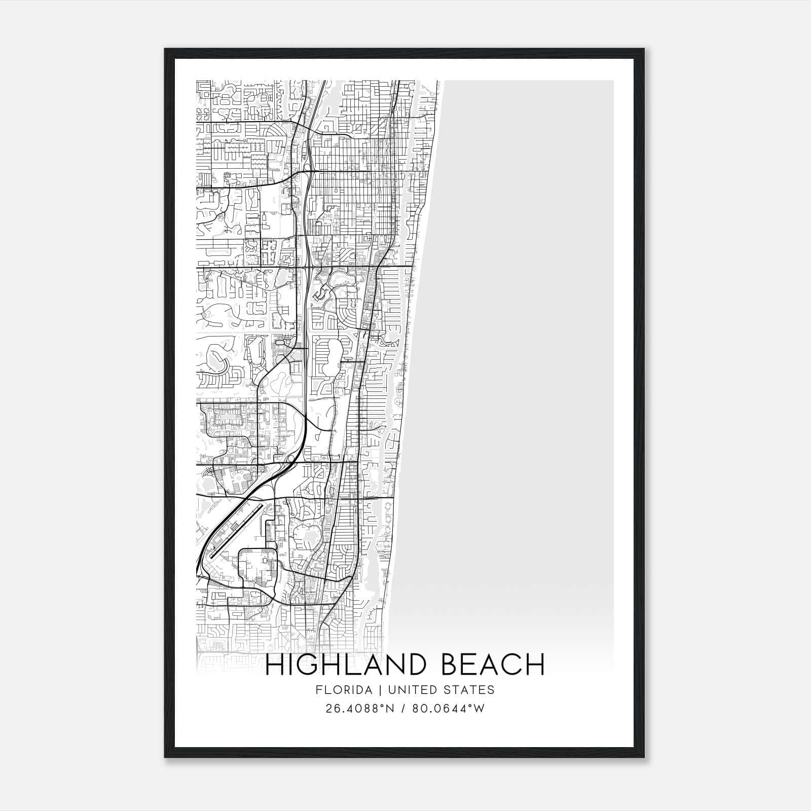 Highland Beach Florida Map Poster, Modern Home Decor Wall Art Print Highland Beach Florida Map Poster, Modern Home Decor Wall Art Print