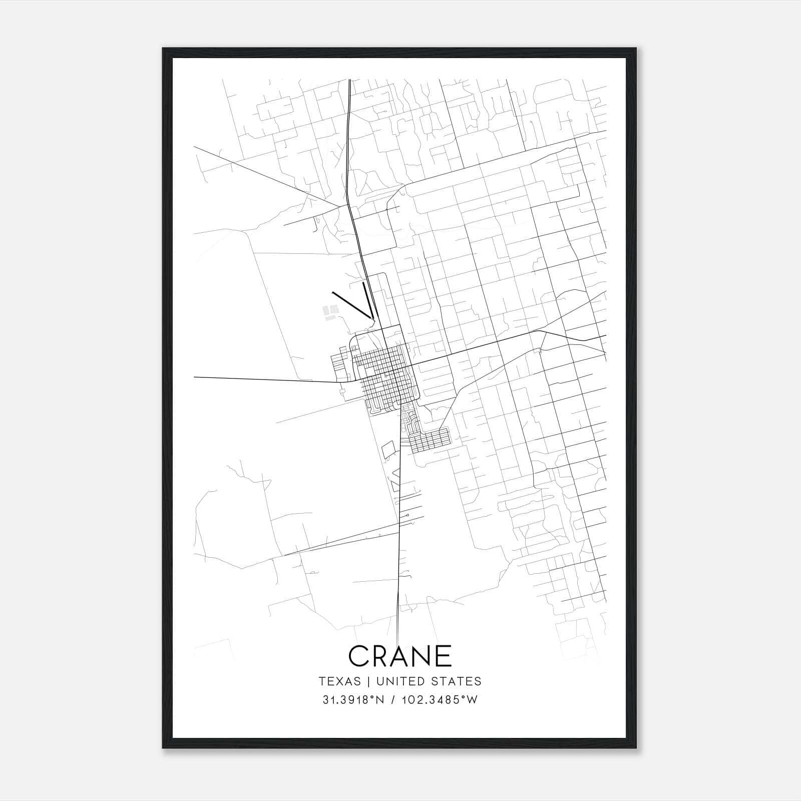 Crane Texas Map Poster, Modern Home Decor Wall Art Print Crane Texas Map Poster, Modern Home Decor Wall Art Print