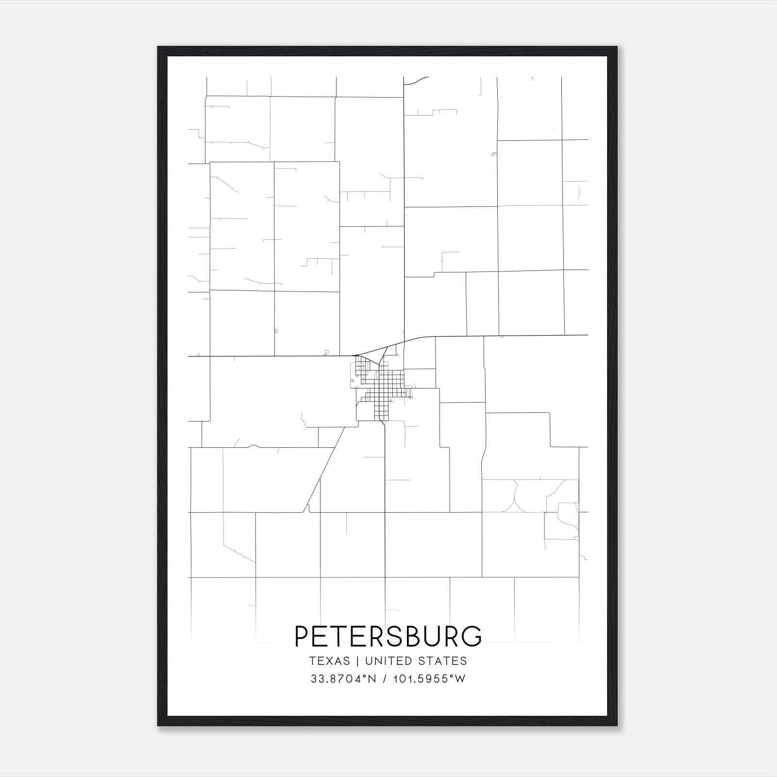 Petersburg Texas Map Poster, Modern Home Decor Wall Art Print Petersburg Texas Map Poster, Modern Home Decor Wall Art Print