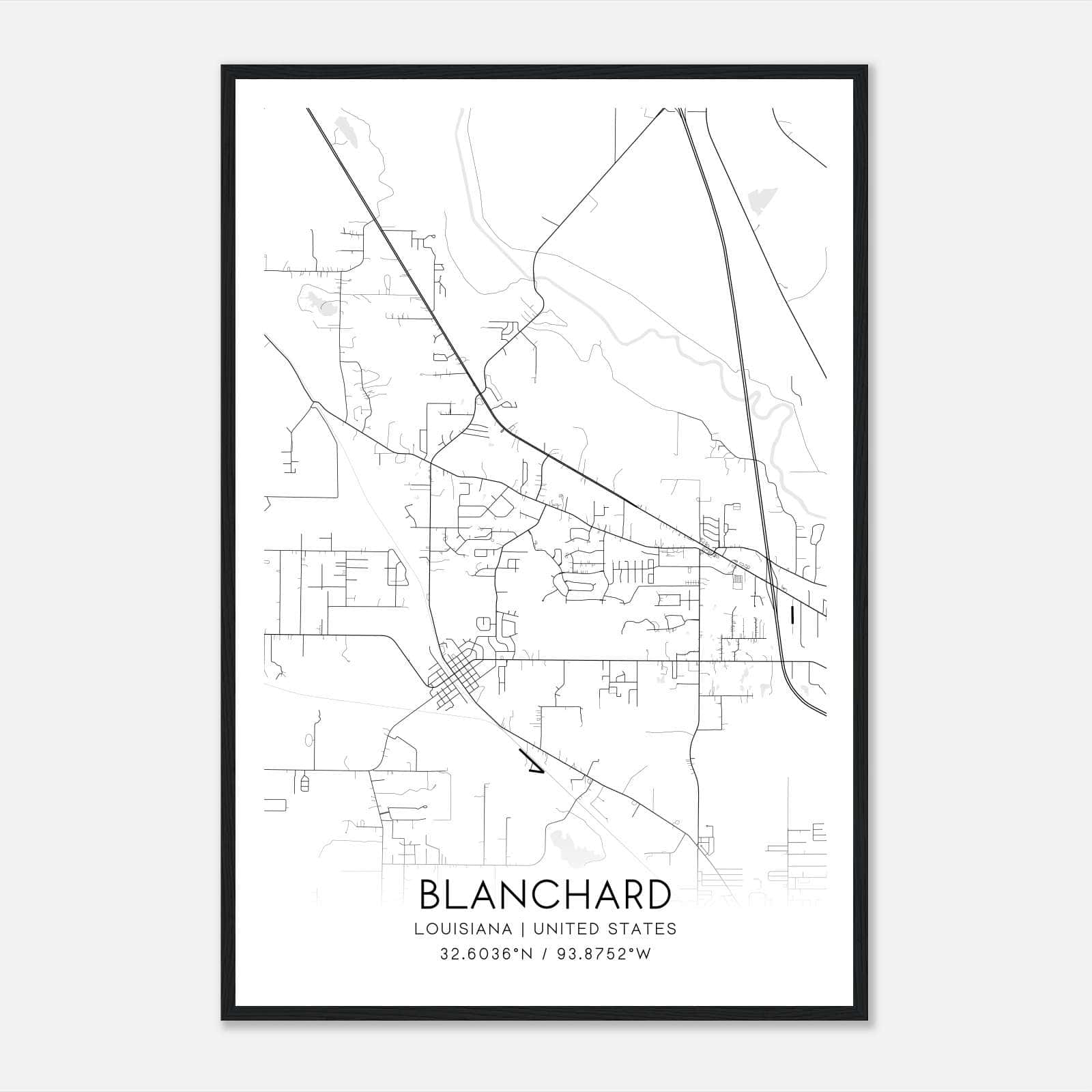 Blanchard Louisiana Map Poster, Modern Home Decor Wall Art Print Blanchard Louisiana Map Poster, Modern Home Decor Wall Art Print
