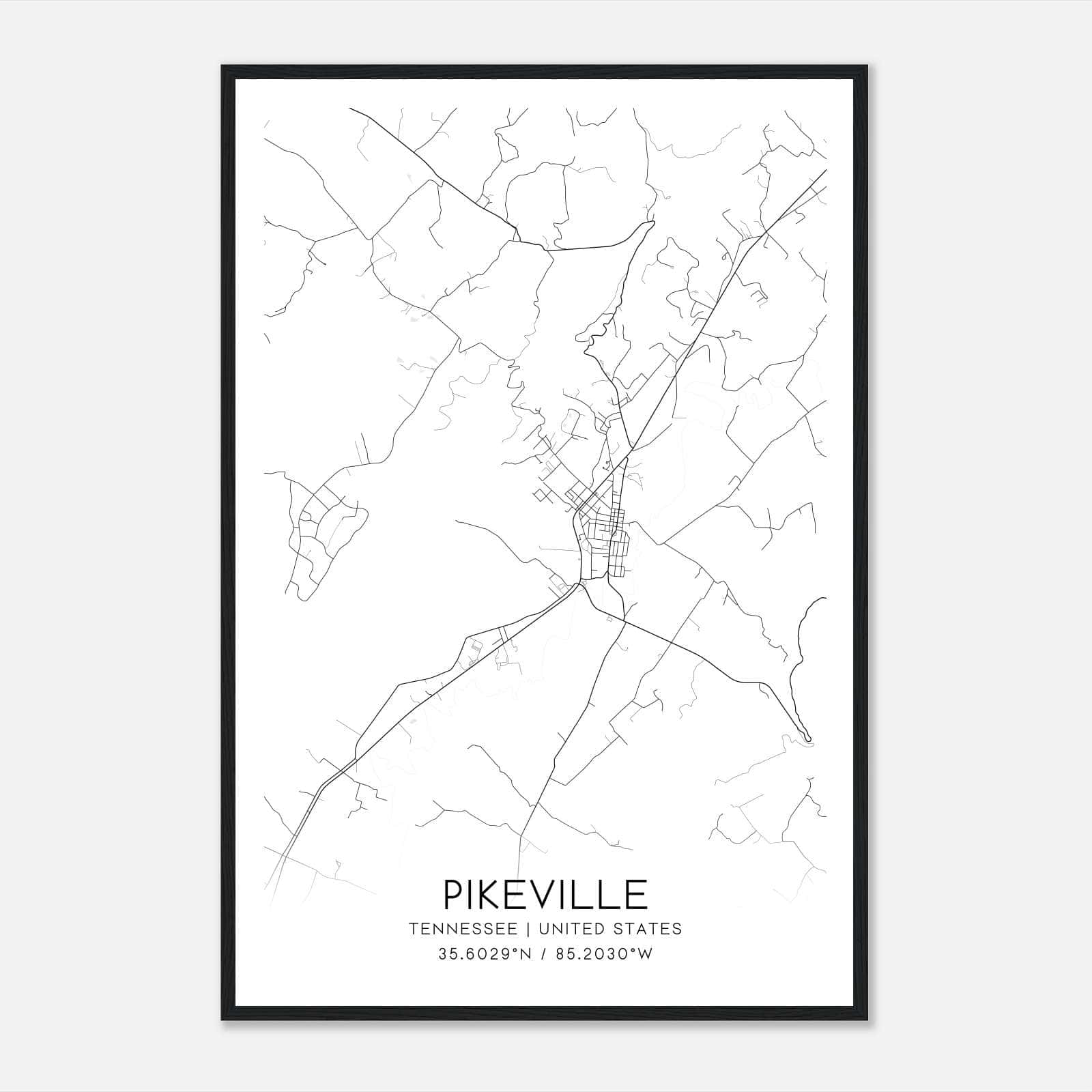 Pikeville Tennessee Map Poster, Modern Home Decor Wall Art Print Pikeville Tennessee Map Poster, Modern Home Decor Wall Art Print