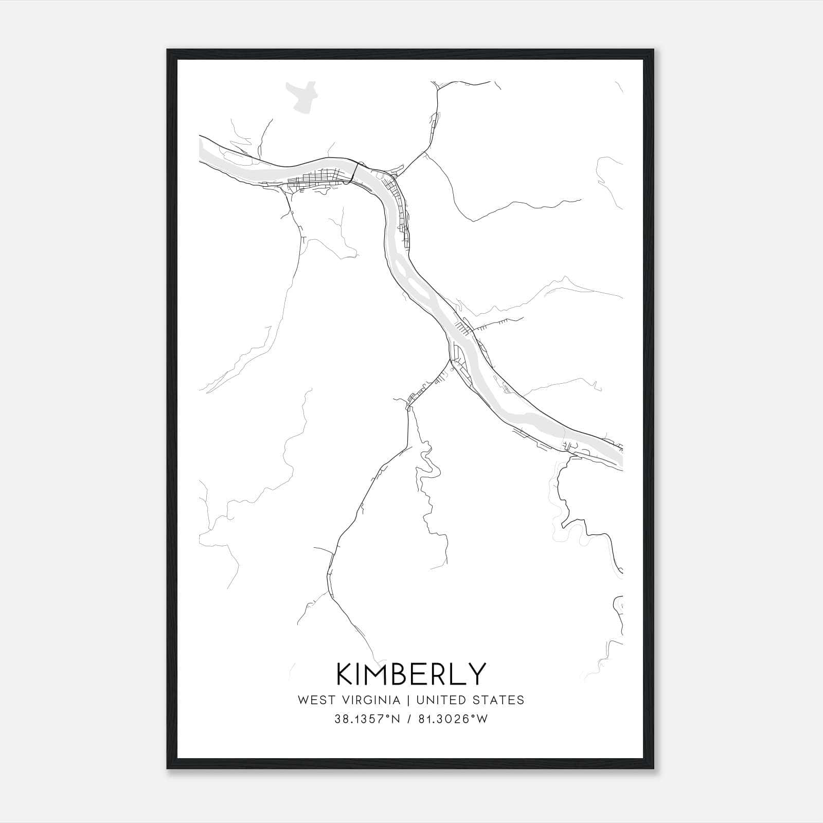 Kimberly West Virginia Map Poster, Modern Home Decor Wall Art Print Kimberly West Virginia Map Poster, Modern Home Decor Wall Art Print