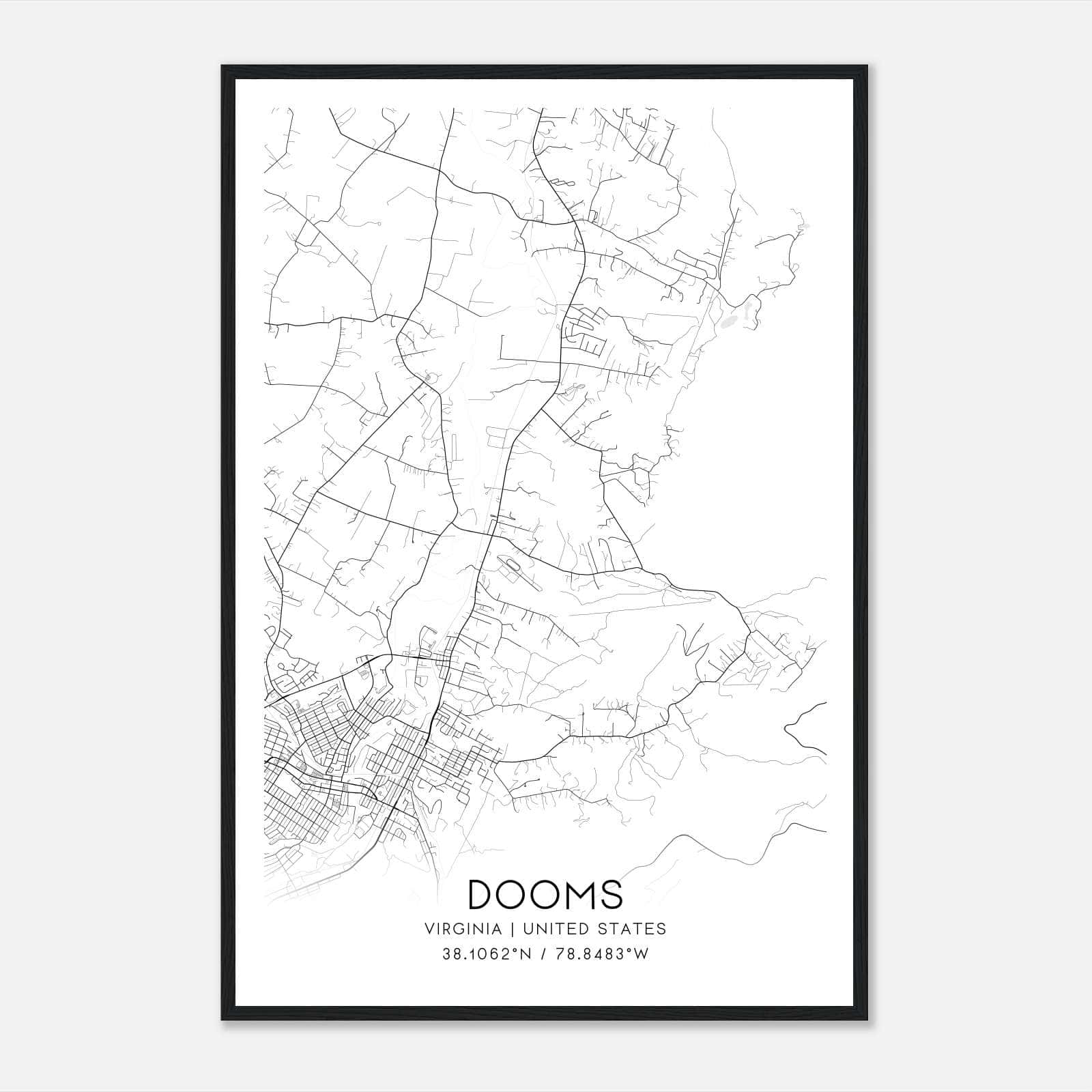 Dooms Virginia Map Poster, Modern Home Decor Wall Art Print Dooms Virginia Map Poster, Modern Home Decor Wall Art Print