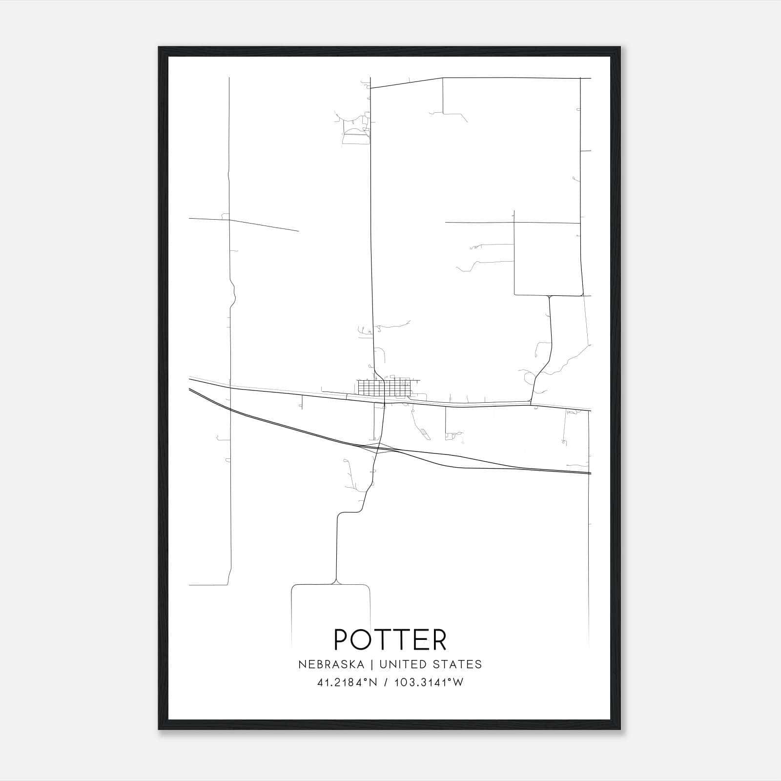Potter Nebraska Map Poster, Modern Home Decor Wall Art Print Potter Nebraska Map Poster, Modern Home Decor Wall Art Print