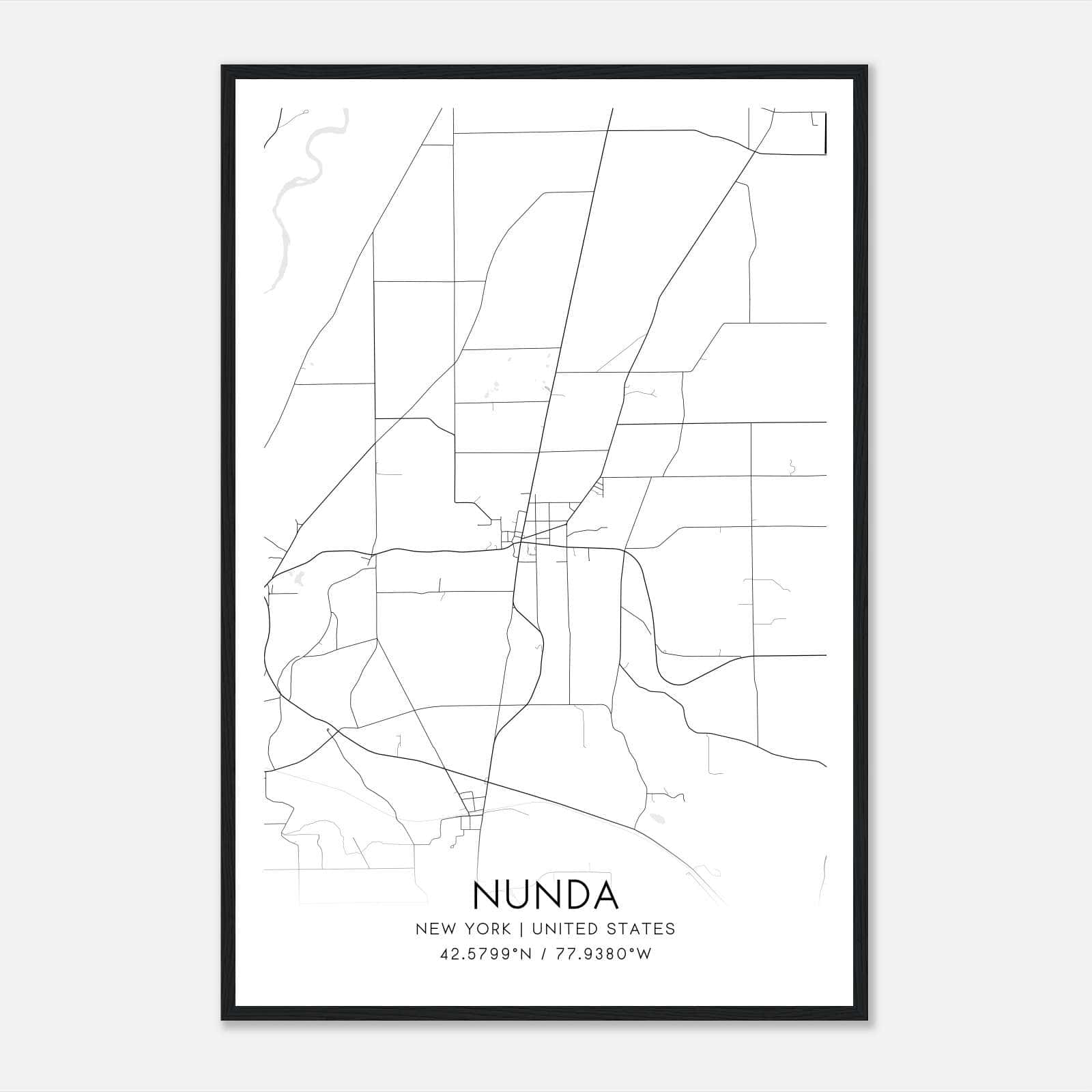 Nunda New York Map Poster, Modern Home Decor Wall Art Print Nunda New York Map Poster, Modern Home Decor Wall Art Print