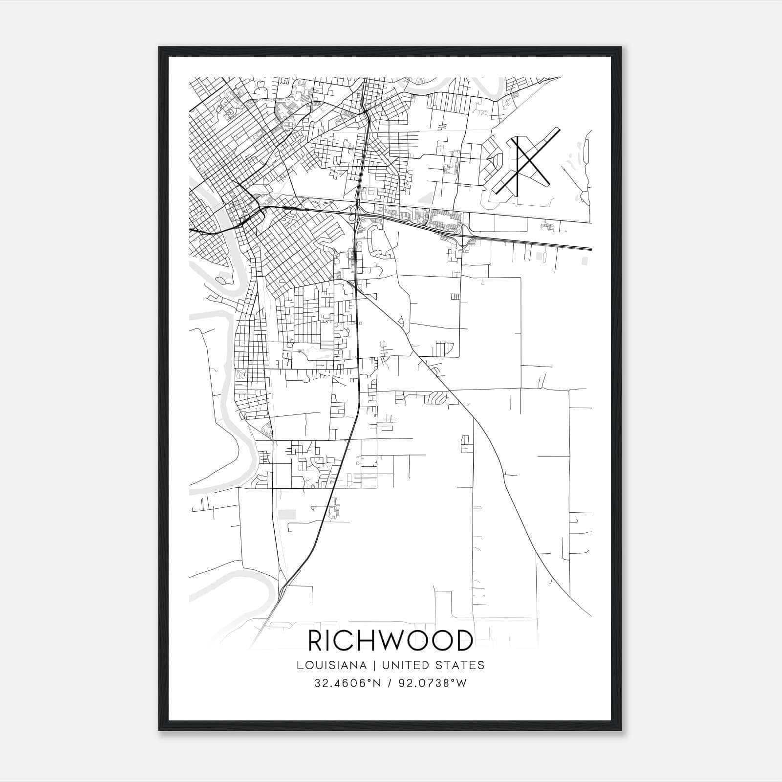 Richwood Louisiana Map Poster, Modern Home Decor Wall Art Print Richwood Louisiana Map Poster, Modern Home Decor Wall Art Print