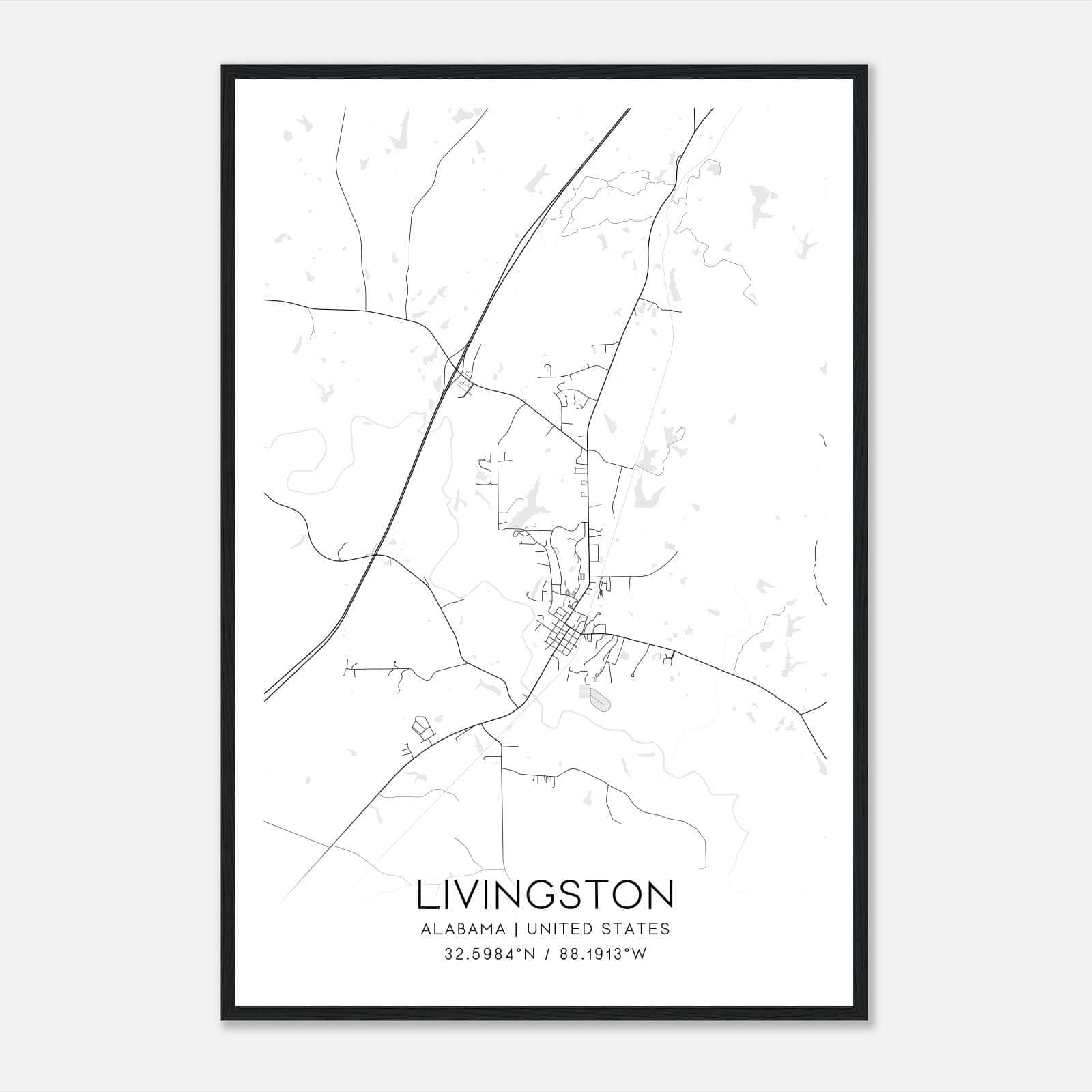 Livingston Alabama Map Poster, Modern Home Decor Wall Art Print Livingston Alabama Map Poster, Modern Home Decor Wall Art Print