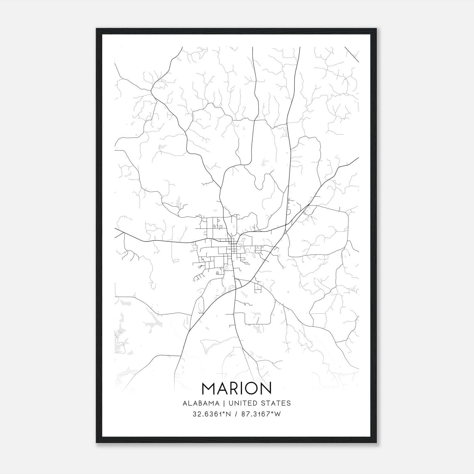Marion Alabama Map Poster, Modern Home Decor Wall Art Print Marion Alabama Map Poster, Modern Home Decor Wall Art Print