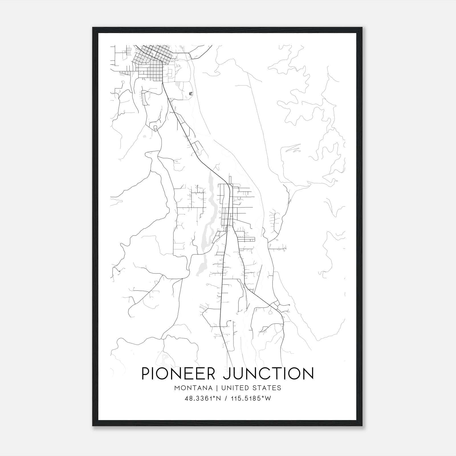 Pioneer Junction Montana Map Poster, Modern Home Decor Wall Art Print Pioneer Junction Montana Map Poster, Modern Home Decor Wall Art Print