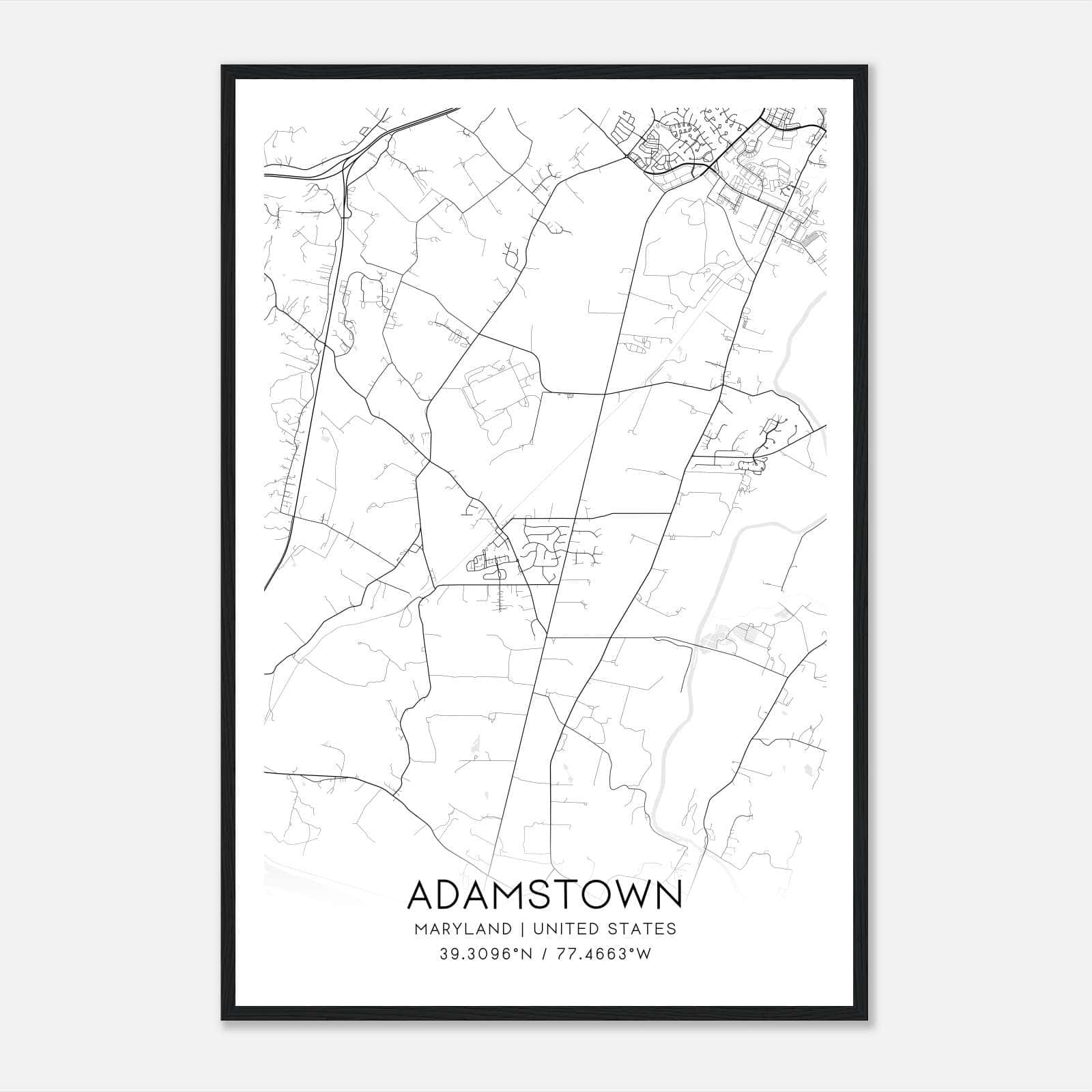 Adamstown Maryland Map Poster, Modern Home Decor Wall Art Print