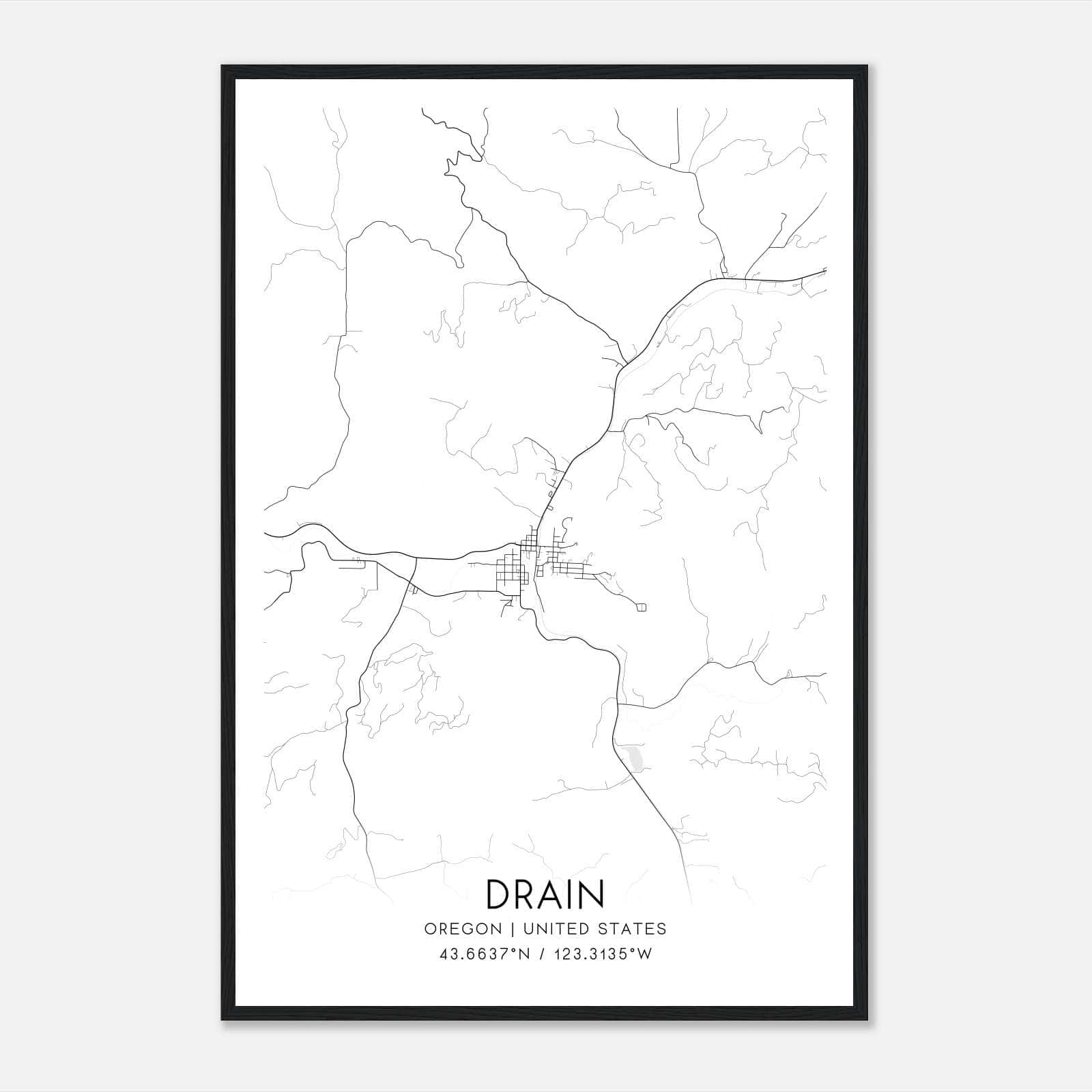 Drain Oregon Map Poster, Modern Home Decor Wall Art Print Drain Oregon Map Poster, Modern Home Decor Wall Art Print