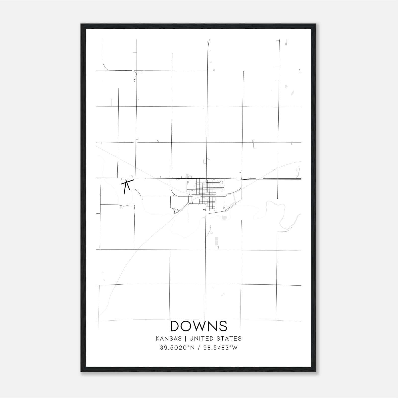 Downs Kansas Map Poster, Modern Home Decor Wall Art Print Downs Kansas Map Poster, Modern Home Decor Wall Art Print