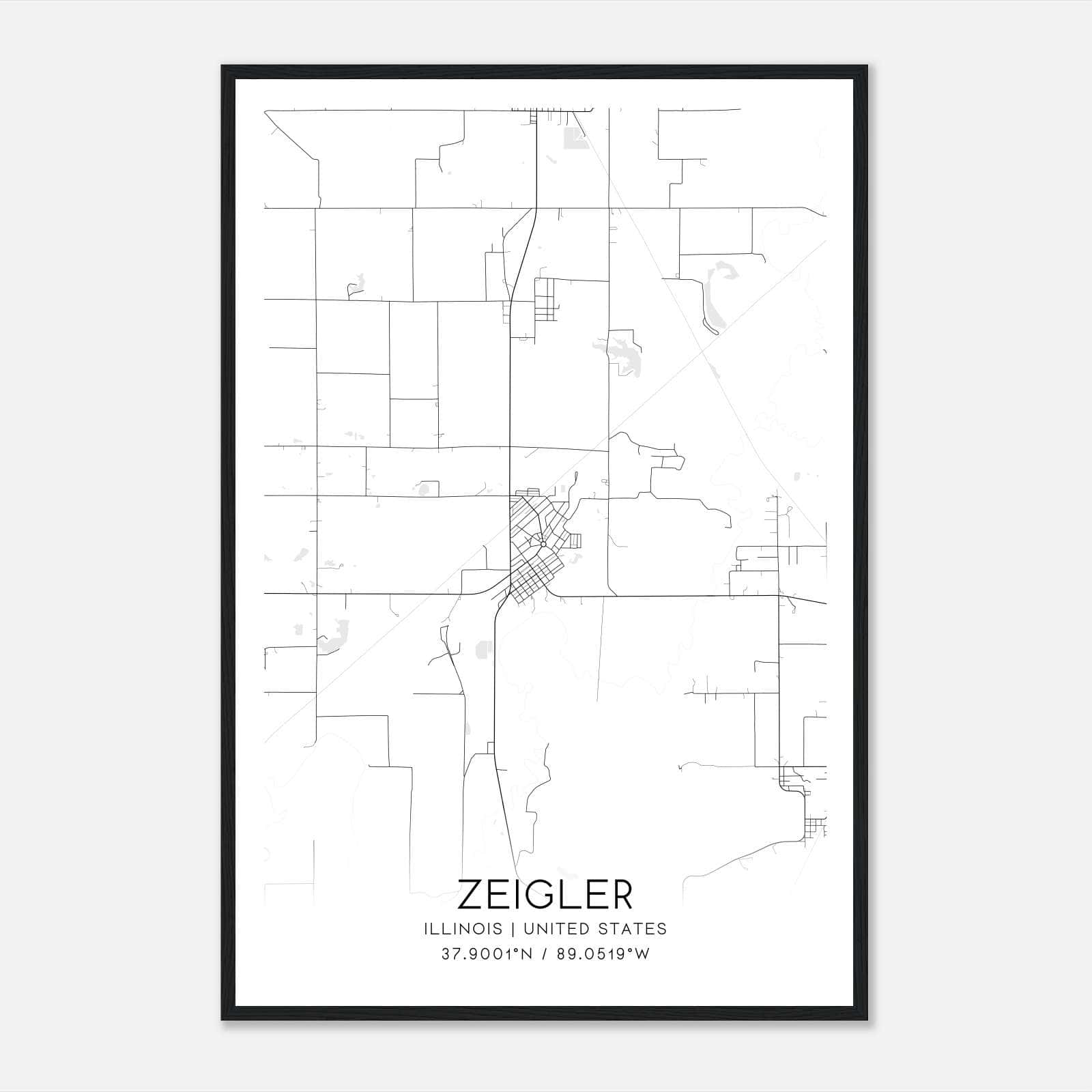 Zeigler Illinois Map Poster, Modern Home Decor Wall Art Print