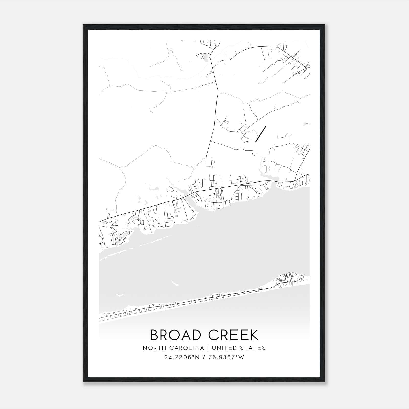 Broad Creek North Carolina Map Poster, Modern Home Decor Wall Art Print Broad Creek North Carolina Map Poster, Modern Home Decor Wall Art Print