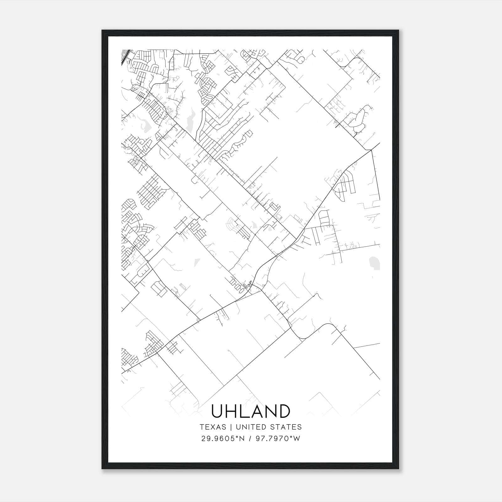 Uhland Texas Map Poster, Modern Home Decor Wall Art Print Uhland Texas Map Poster, Modern Home Decor Wall Art Print