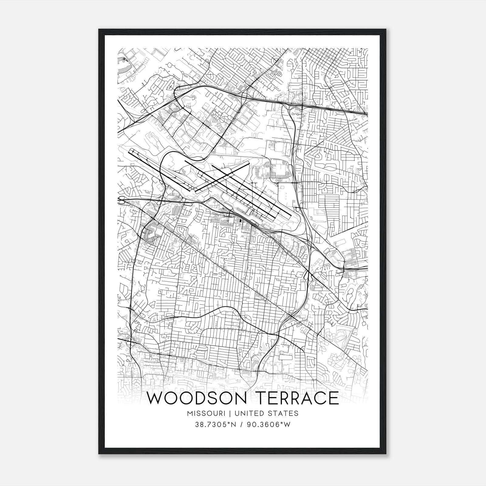 Woodson Terrace Missouri Map Poster, Modern Home Decor Wall Art Print Woodson Terrace Missouri Map Poster, Modern Home Decor Wall Art Print