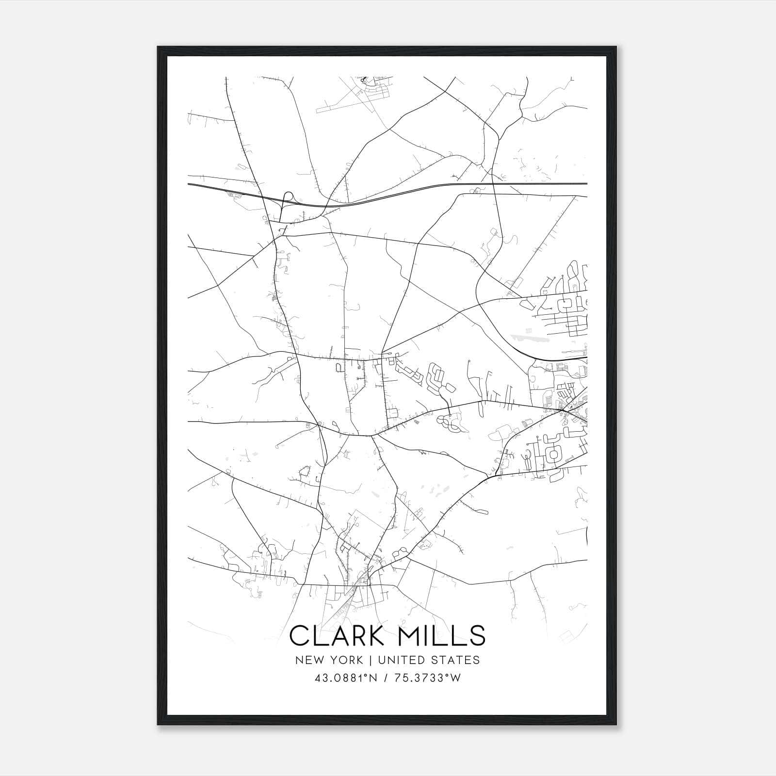 Clark Mills New York Map Poster, Modern Home Decor Wall Art Print Clark Mills New York Map Poster, Modern Home Decor Wall Art Print