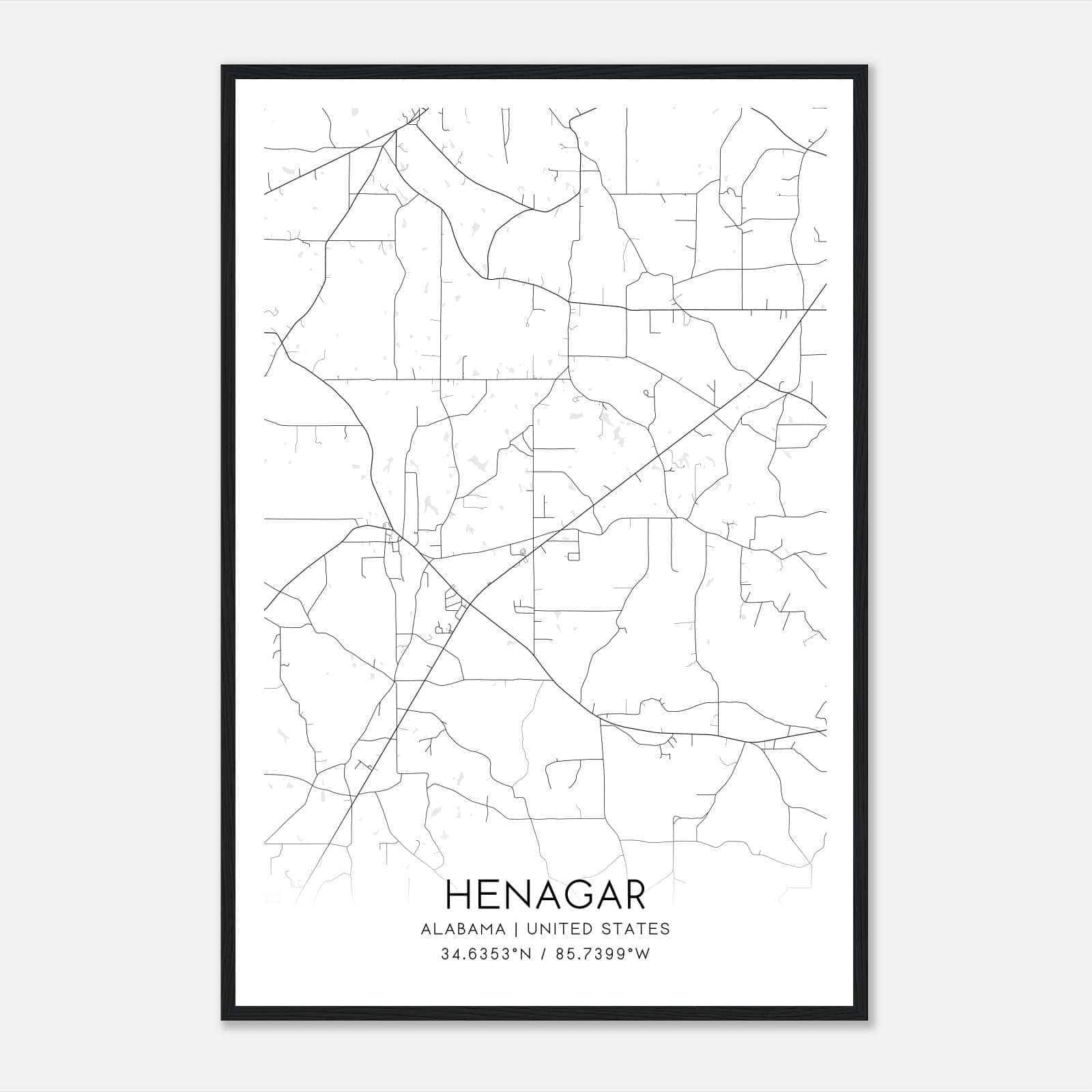 Henagar Alabama Map Poster, Modern Home Decor Wall Art Print Henagar Alabama Map Poster, Modern Home Decor Wall Art Print