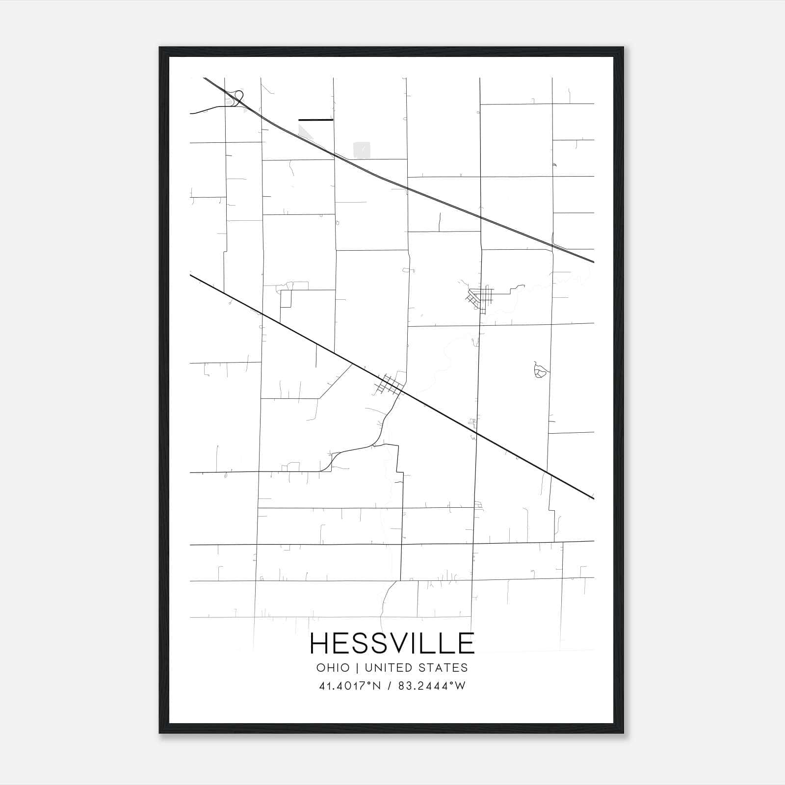 Hessville Ohio Map Poster, Modern Home Decor Wall Art Print Hessville Ohio Map Poster, Modern Home Decor Wall Art Print