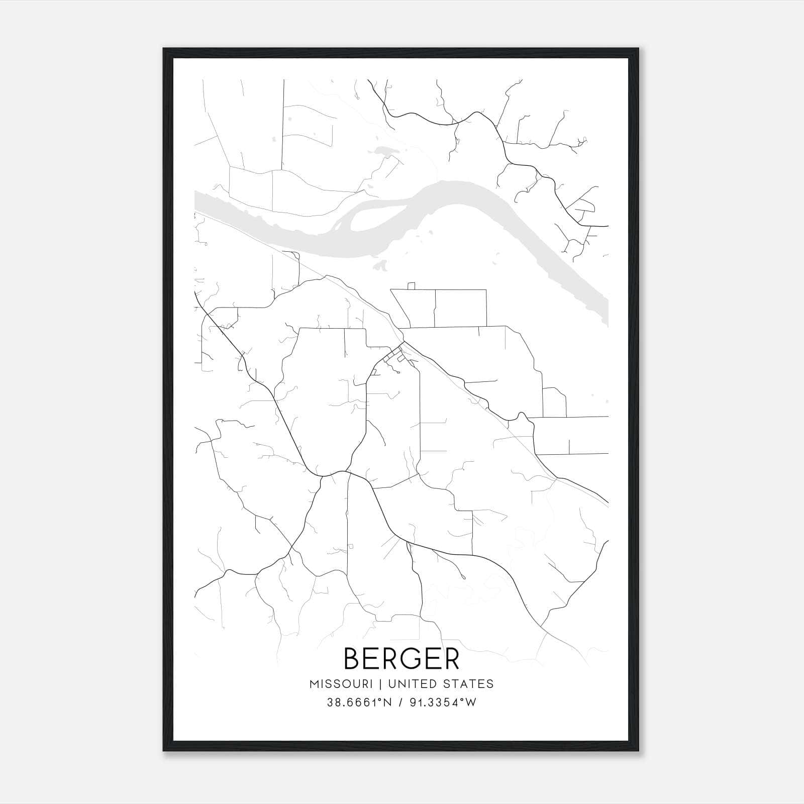 Berger Missouri Map Poster, Modern Home Decor Wall Art Print Berger Missouri Map Poster, Modern Home Decor Wall Art Print
