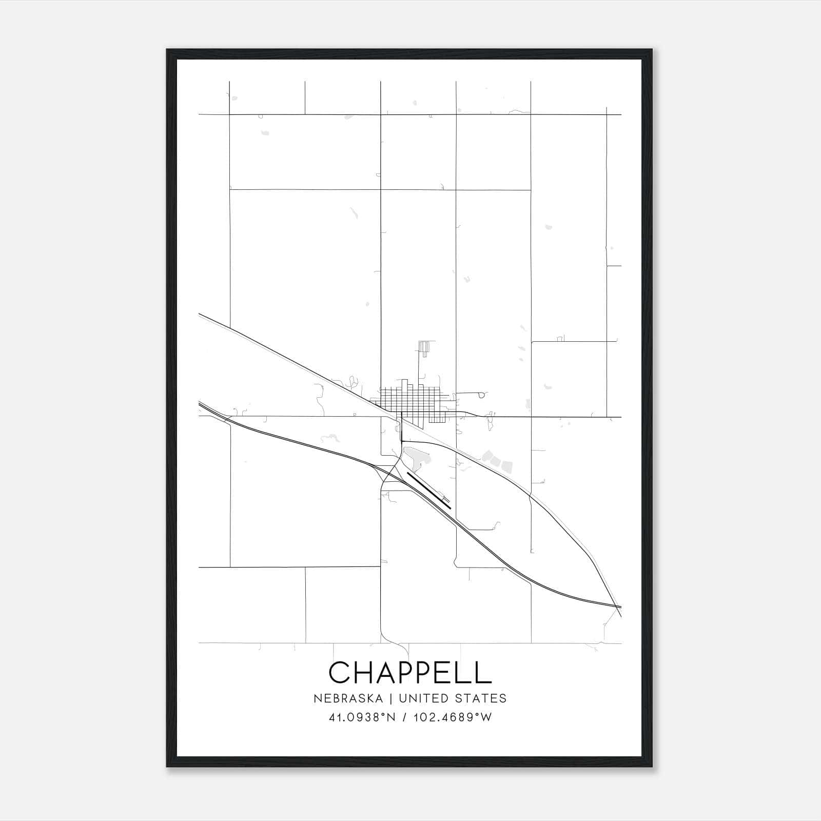 Chappell Nebraska Map Poster, Modern Home Decor Wall Art Print Chappell Nebraska Map Poster, Modern Home Decor Wall Art Print