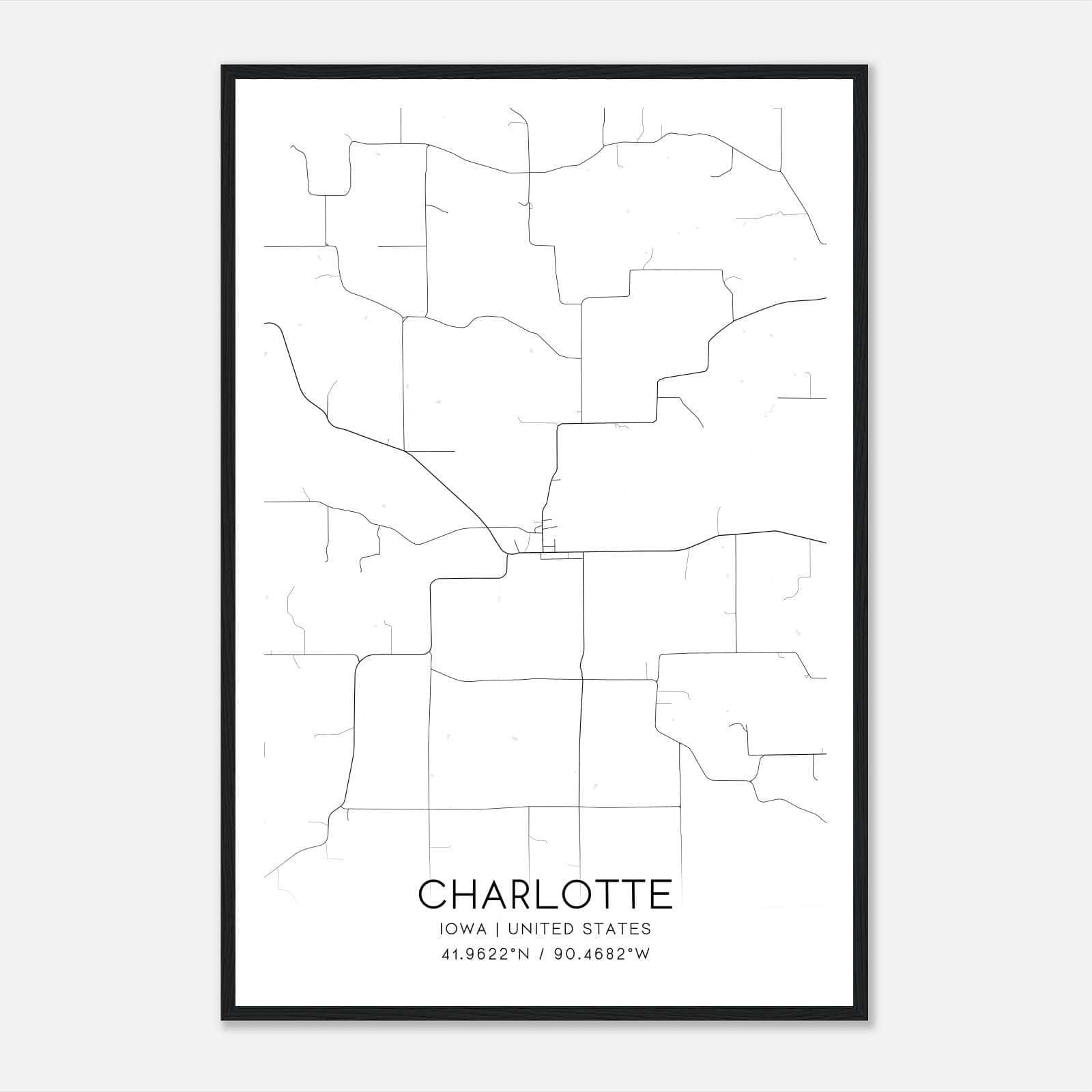 Charlotte Iowa Map Poster, Modern Home Decor Wall Art Print Charlotte Iowa Map Poster, Modern Home Decor Wall Art Print