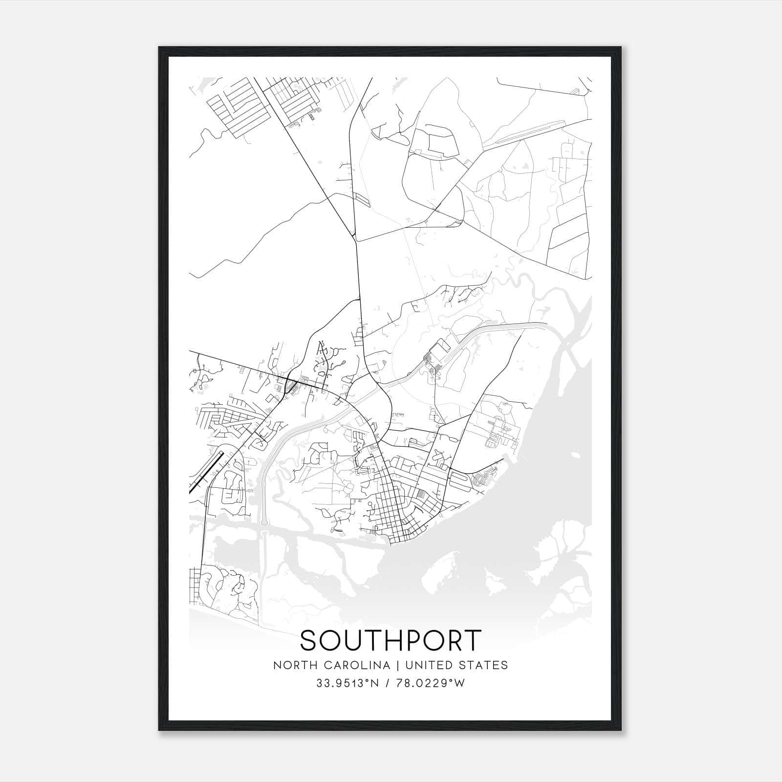 Southport North Carolina Map Poster, Modern Home Decor Wall Art Print Southport North Carolina Map Poster, Modern Home Decor Wall Art Print