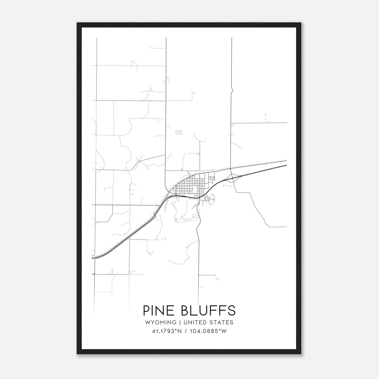 Pine Bluffs Wyoming Map Poster, Modern Home Decor Wall Art Print Pine Bluffs Wyoming Map Poster, Modern Home Decor Wall Art Print