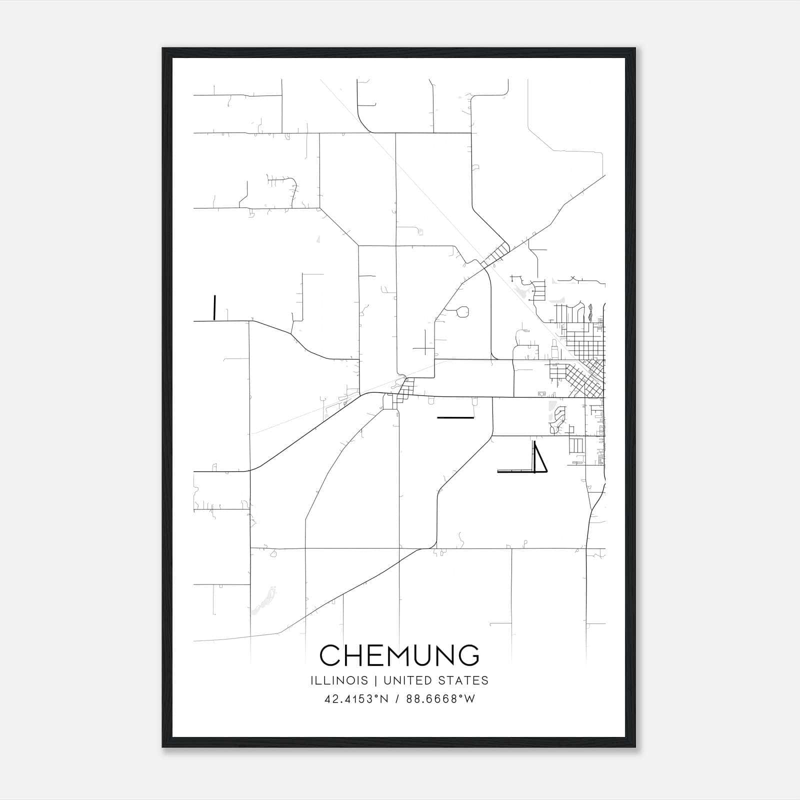 Chemung Illinois Map Poster, Modern Home Decor Wall Art Print Chemung Illinois Map Poster, Modern Home Decor Wall Art Print