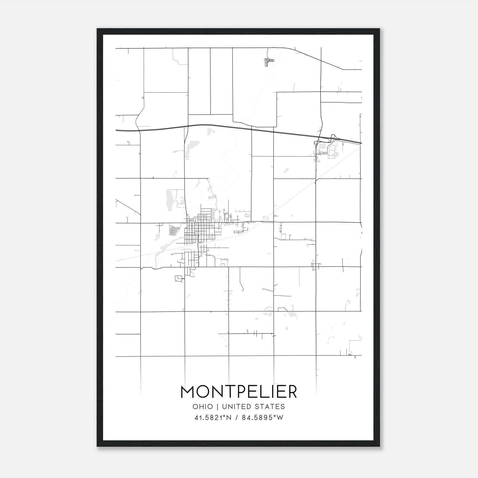 Montpelier Ohio Map Poster, Modern Home Decor Wall Art Print Montpelier Ohio Map Poster, Modern Home Decor Wall Art Print