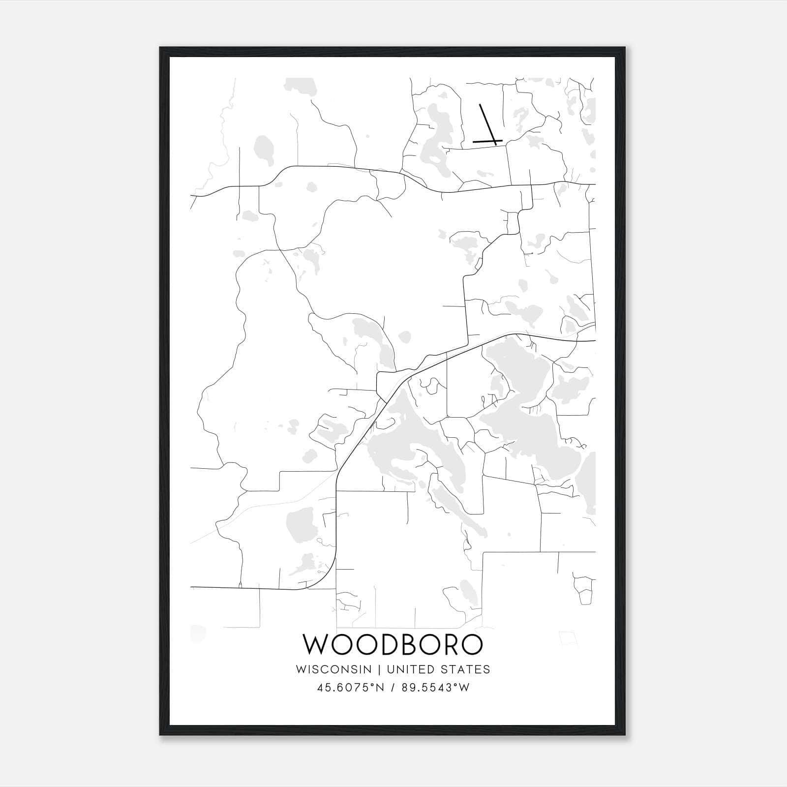Woodboro Wisconsin Map Poster, Modern Home Decor Wall Art Print Woodboro Wisconsin Map Poster, Modern Home Decor Wall Art Print
