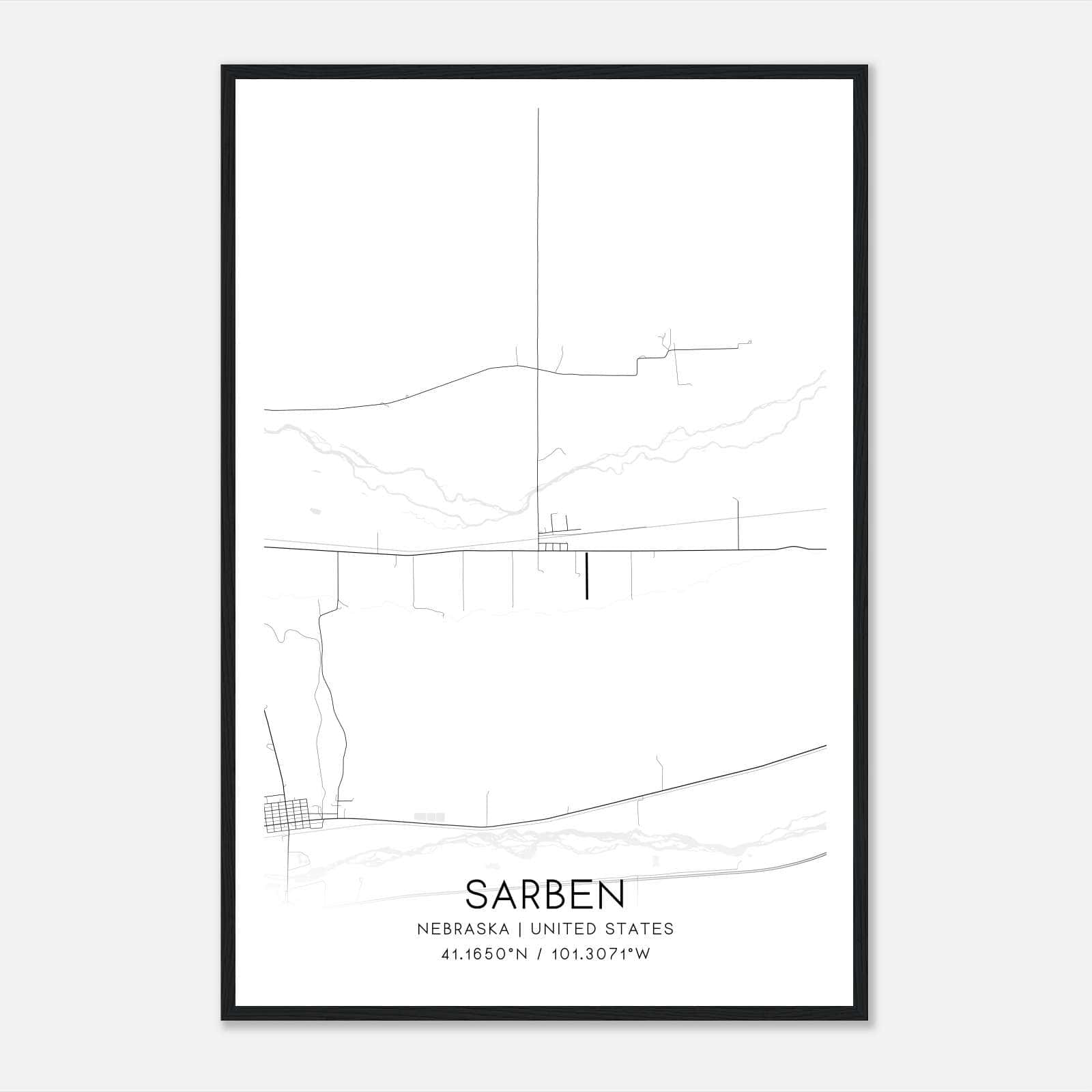 Sarben Nebraska Map Poster, Modern Home Decor Wall Art Print Sarben Nebraska Map Poster, Modern Home Decor Wall Art Print