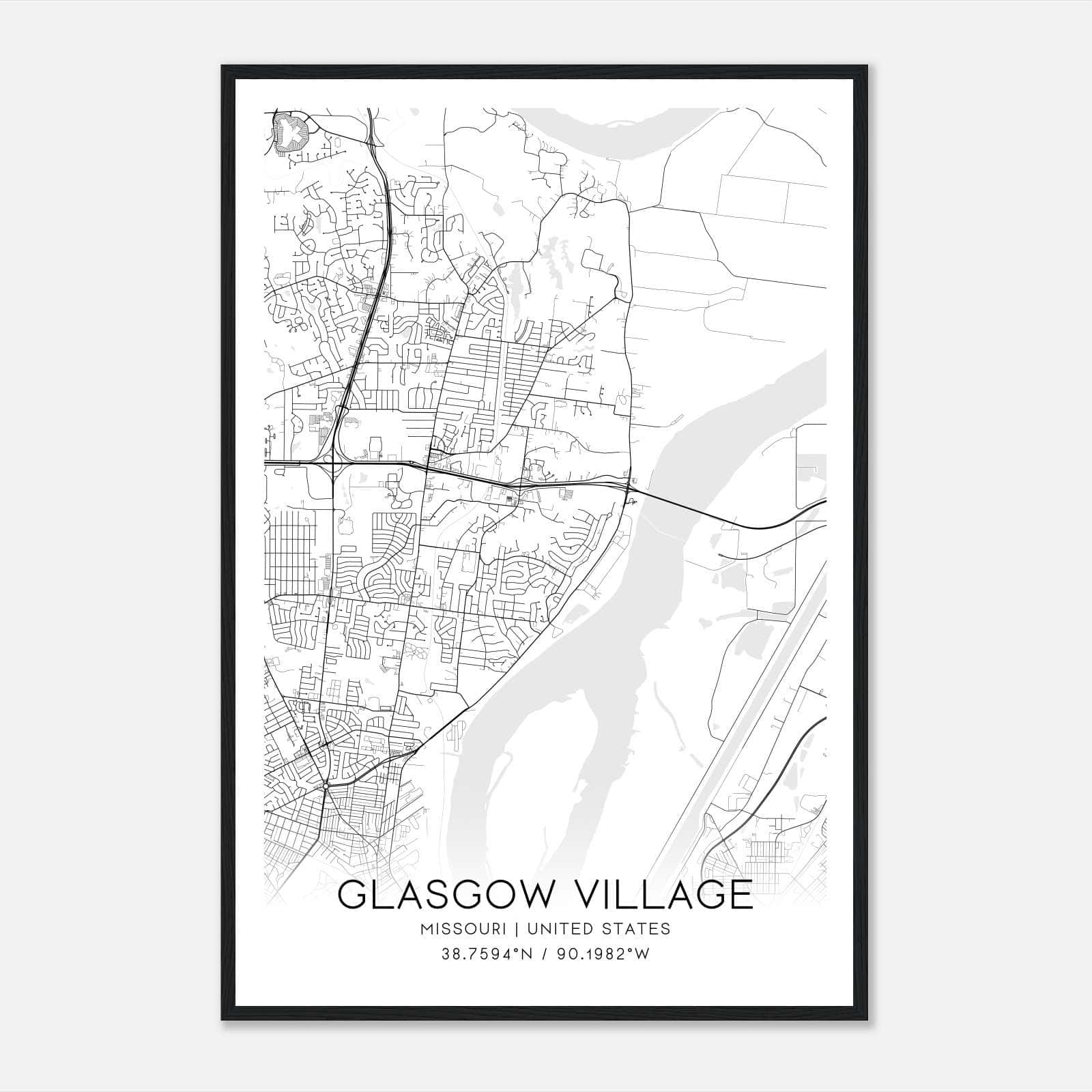 Glasgow Village Missouri Map Poster, Modern Home Decor Wall Art Print Glasgow Village Missouri Map Poster, Modern Home Decor Wall Art Print